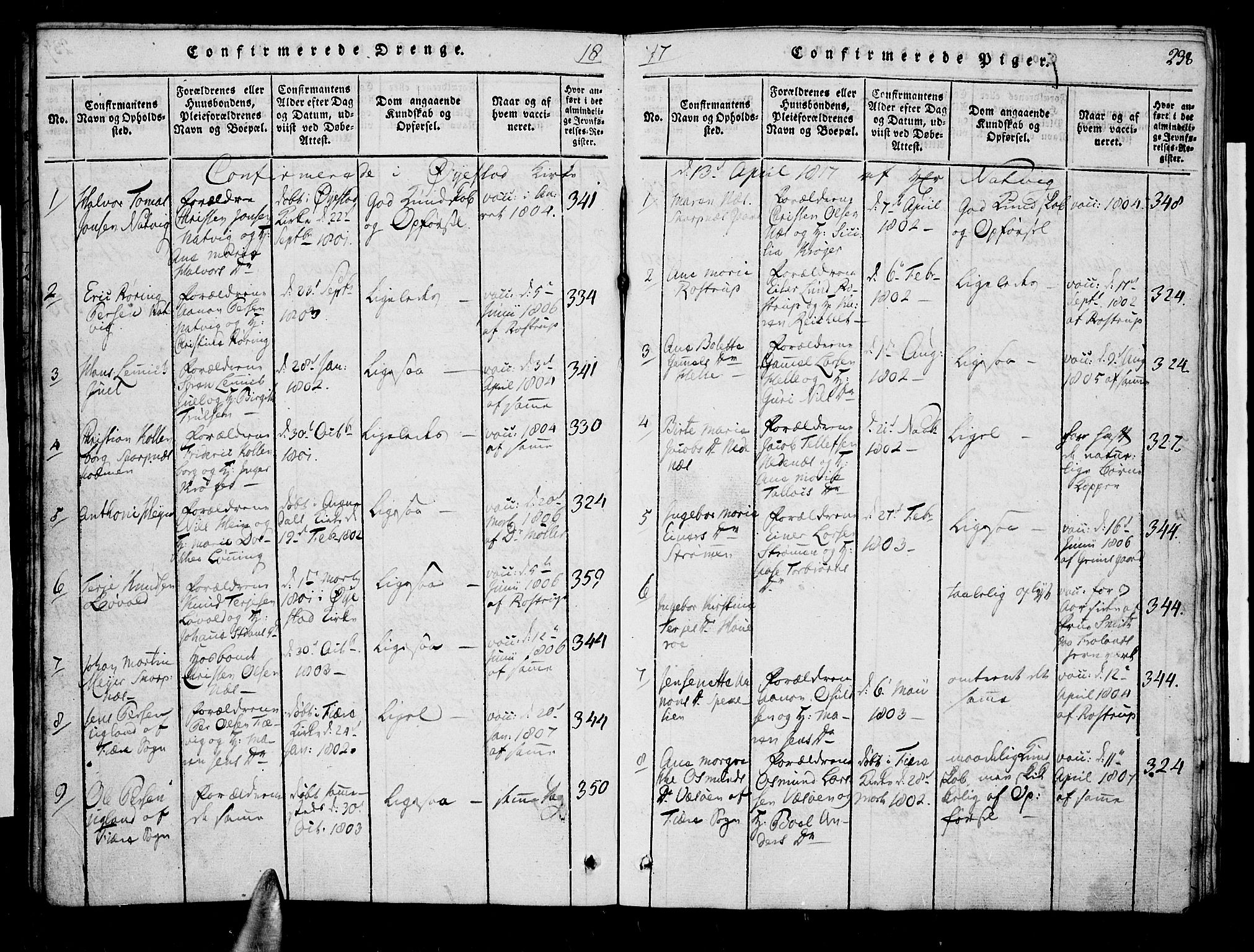 Øyestad sokneprestkontor, SAK/1111-0049/F/Fa/L0012: Parish register (official) no. A 12, 1816-1827, p. 238