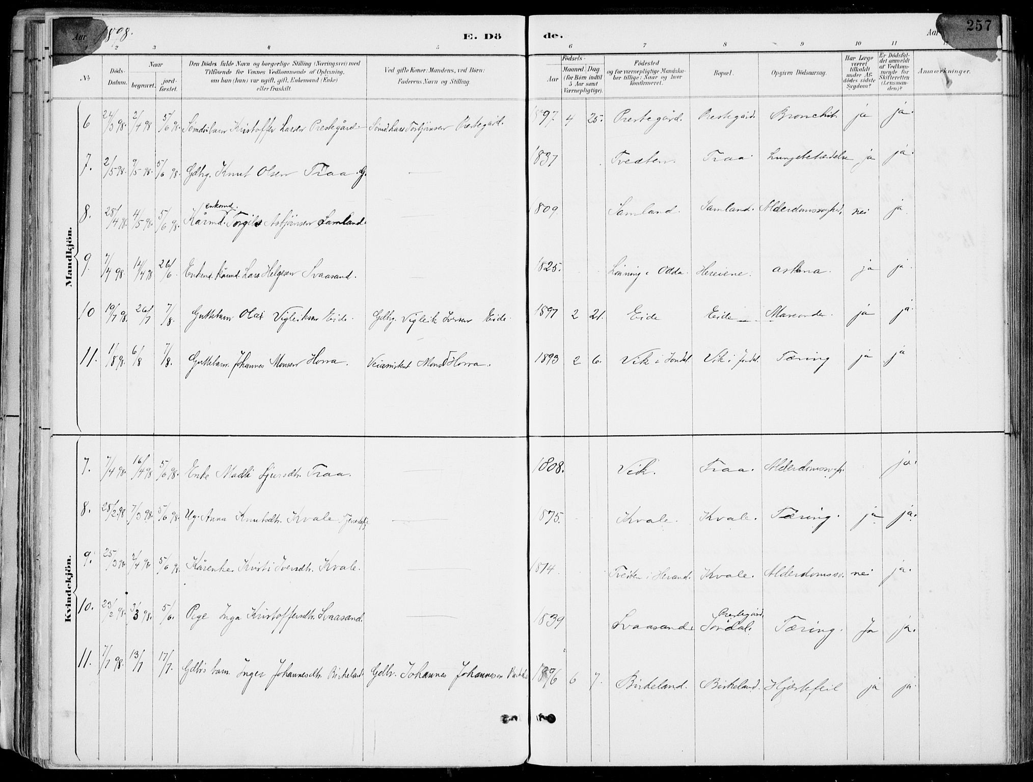 Strandebarm sokneprestembete, SAB/A-78401/H/Haa: Parish register (official) no. E  1, 1886-1908, p. 257