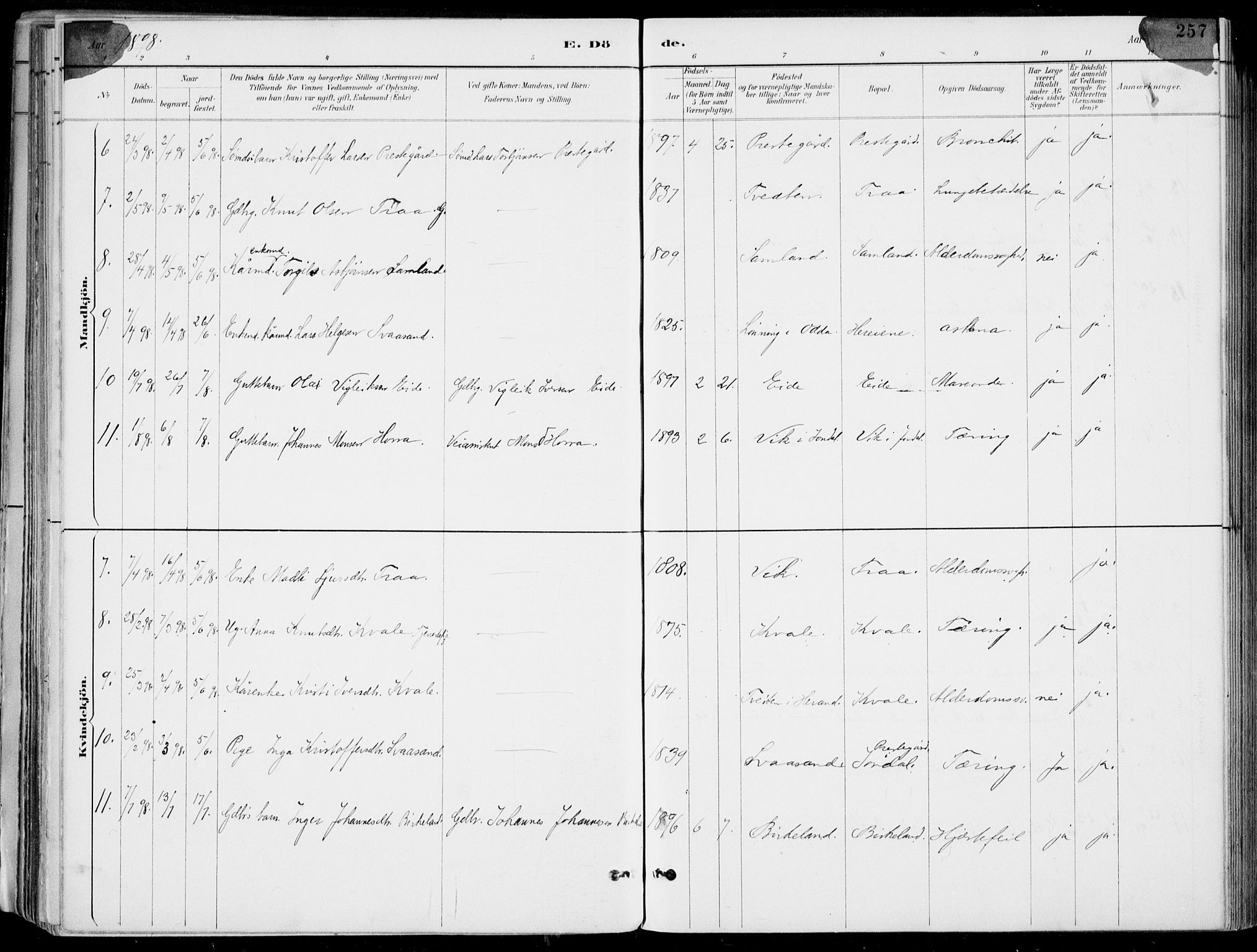 Strandebarm sokneprestembete, AV/SAB-A-78401/H/Haa: Parish register (official) no. E  1, 1886-1908, p. 257