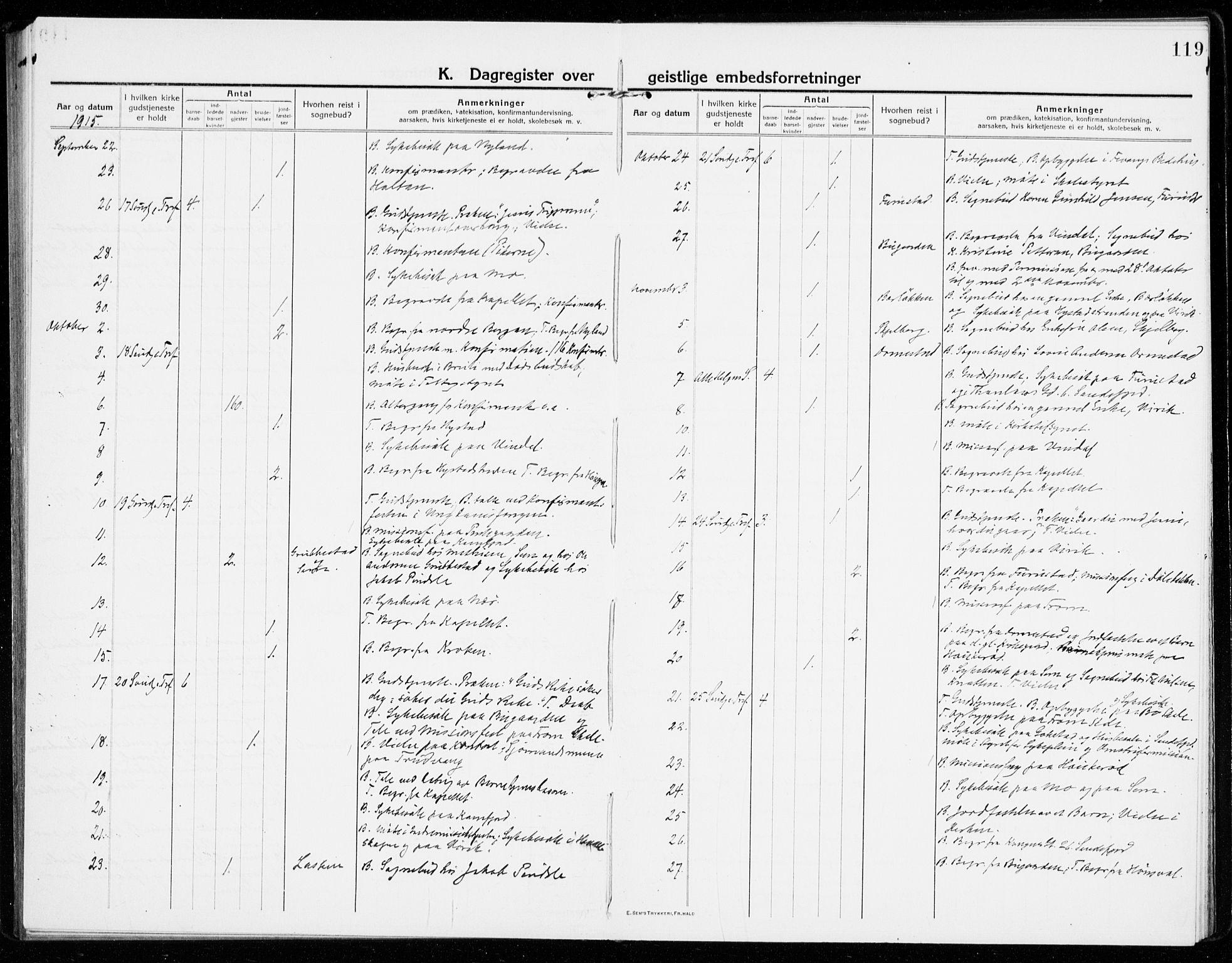 Sandar kirkebøker, AV/SAKO-A-243/F/Fa/L0020: Parish register (official) no. 20, 1915-1919, p. 119