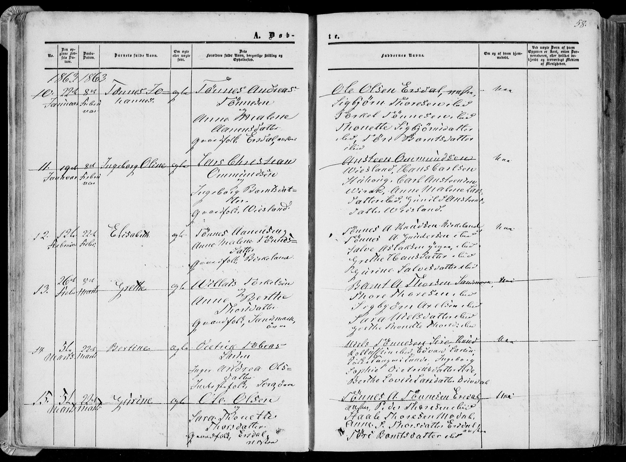 Bakke sokneprestkontor, AV/SAK-1111-0002/F/Fa/Faa/L0006: Parish register (official) no. A 6, 1855-1877, p. 58