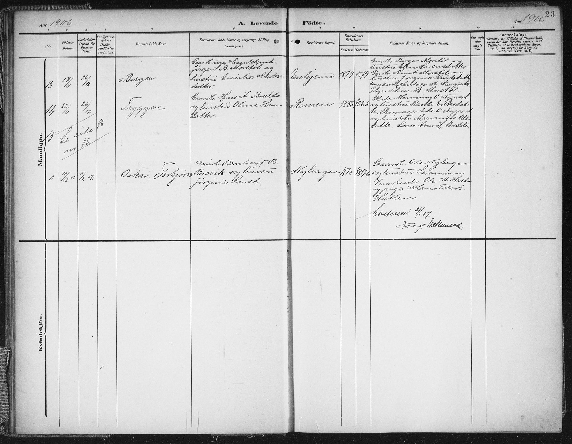 Ministerialprotokoller, klokkerbøker og fødselsregistre - Møre og Romsdal, AV/SAT-A-1454/545/L0589: Parish register (copy) no. 545C03, 1902-1937, p. 23