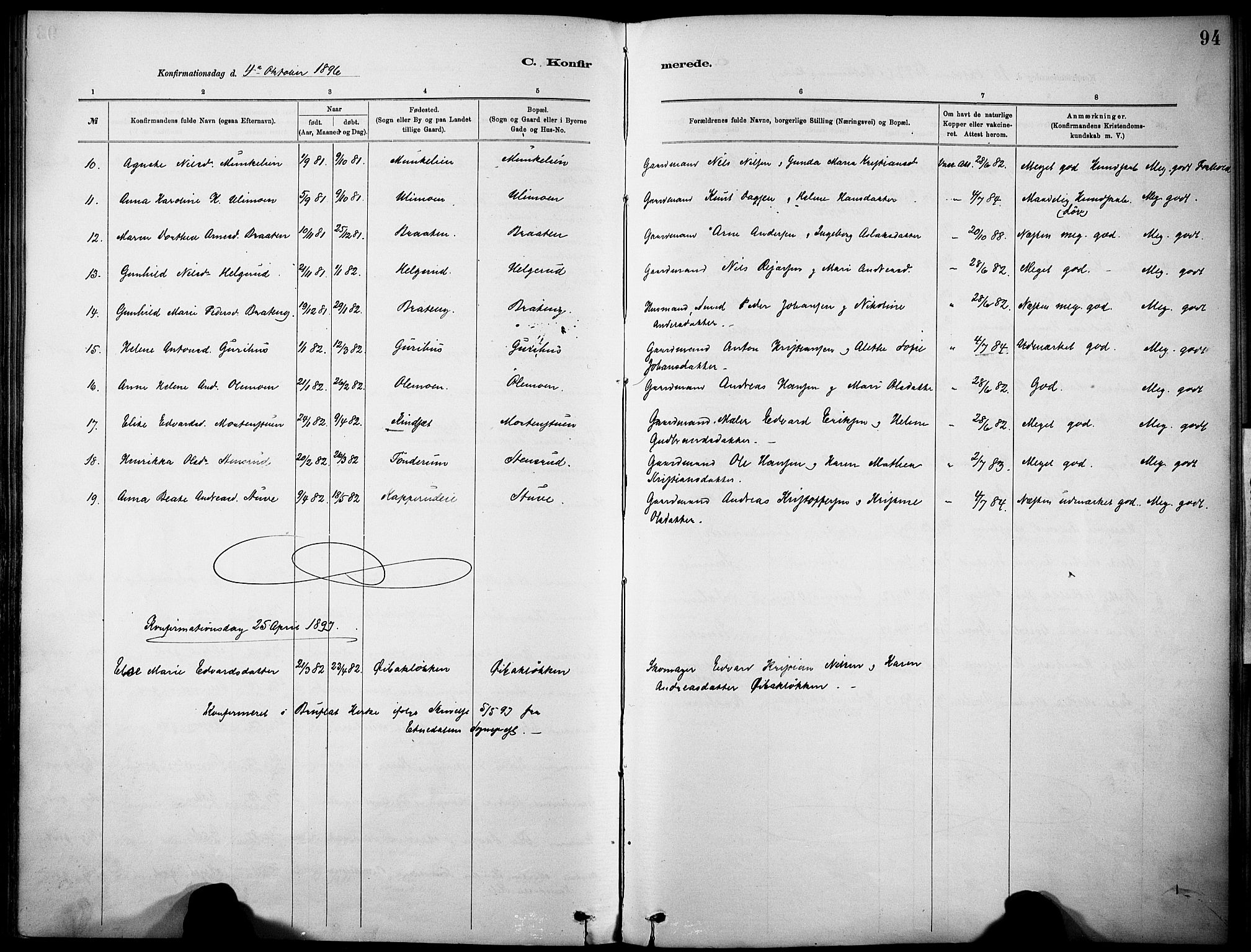 Nordre Land prestekontor, AV/SAH-PREST-124/H/Ha/Haa/L0005: Parish register (official) no. 5, 1882-1903, p. 94