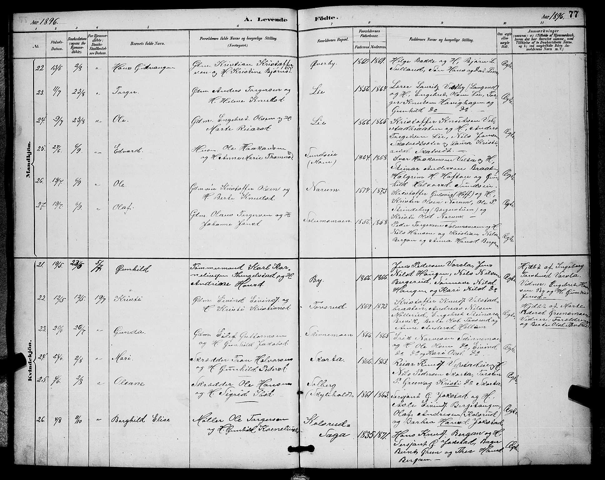 Sigdal kirkebøker, SAKO/A-245/G/Ga/L0005: Parish register (copy) no. I 5, 1886-1900, p. 77