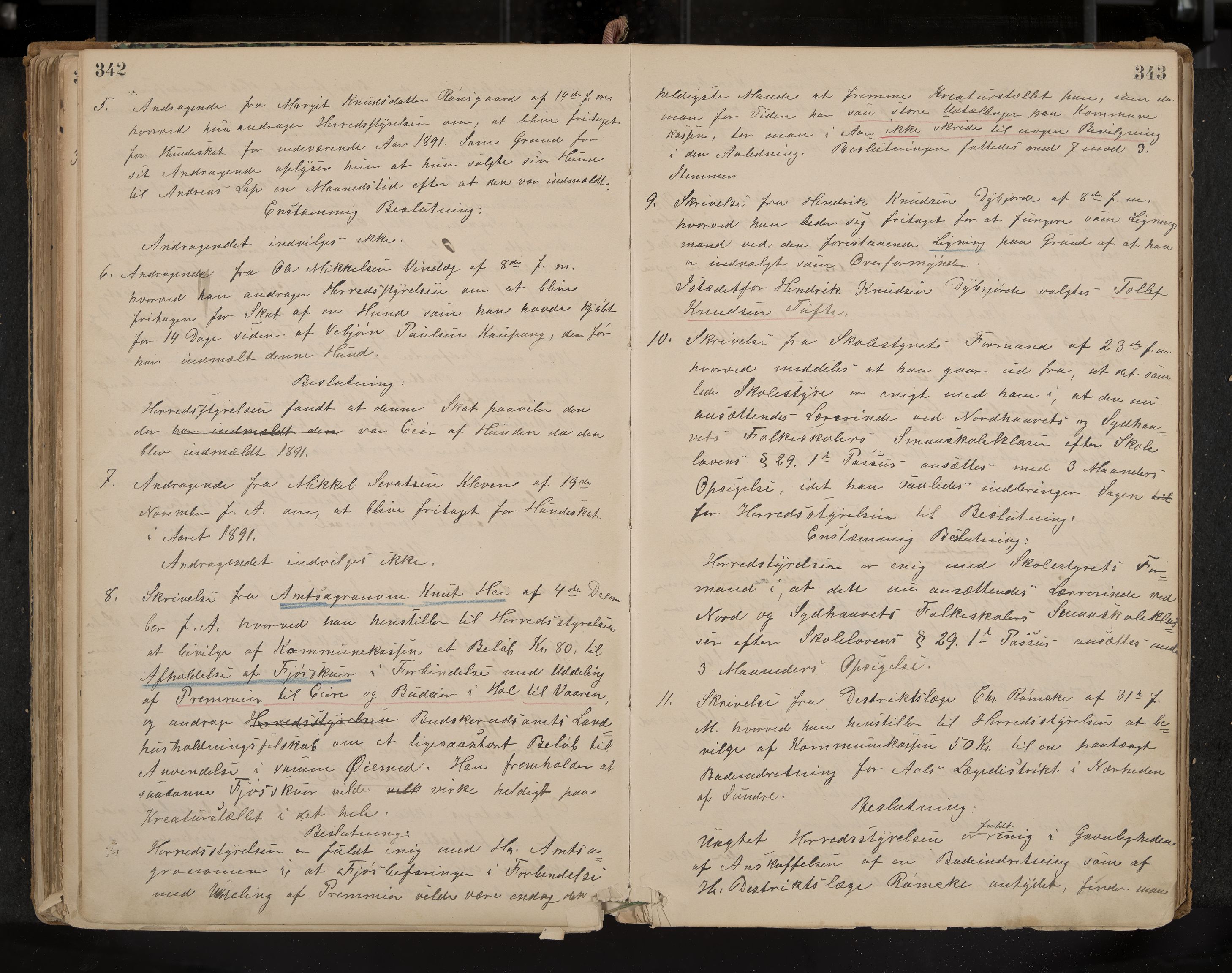 Hol formannskap og sentraladministrasjon, IKAK/0620021-1/A/L0001: Møtebok, 1877-1893, p. 342-343