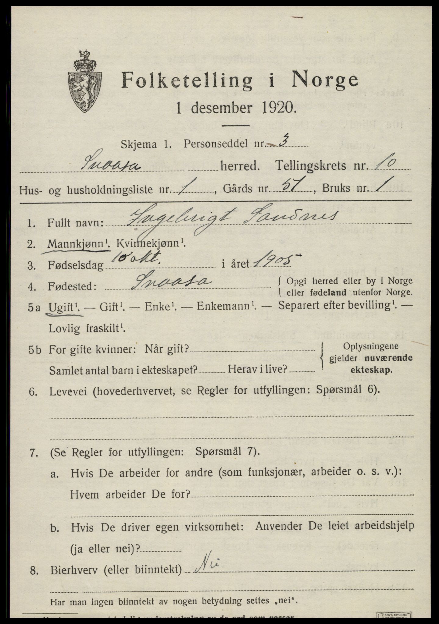 SAT, 1920 census for Snåsa, 1920, p. 4334