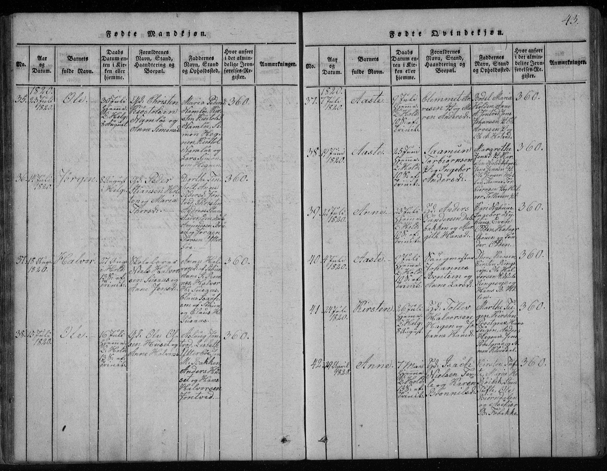 Holla kirkebøker, AV/SAKO-A-272/F/Fa/L0003: Parish register (official) no. 3, 1815-1830, p. 43