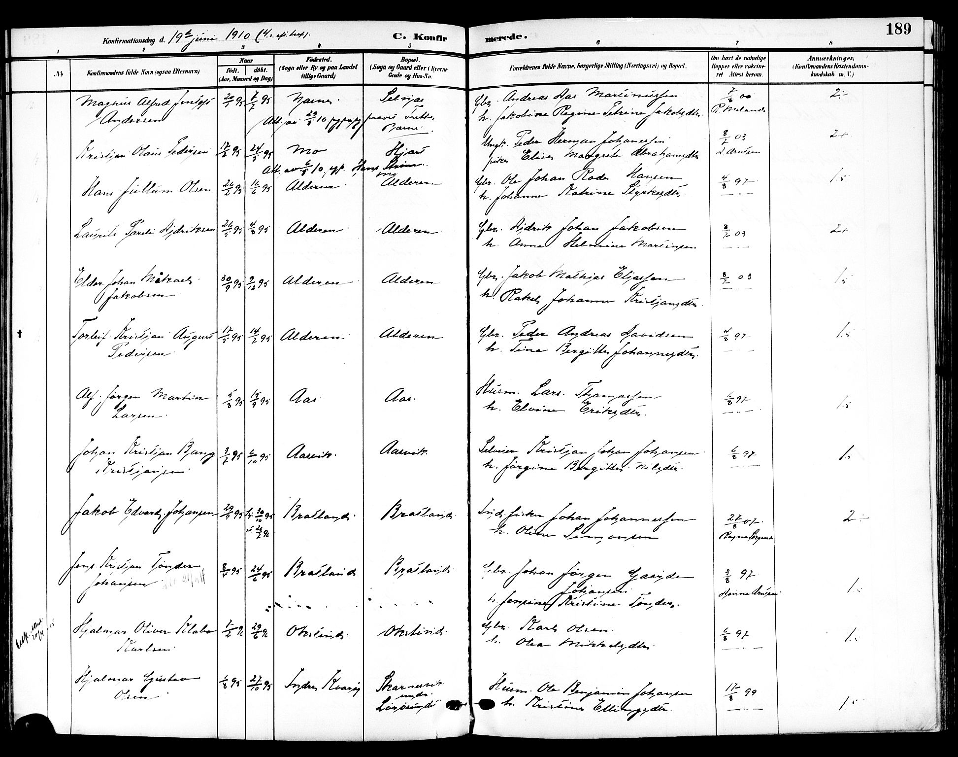 Ministerialprotokoller, klokkerbøker og fødselsregistre - Nordland, AV/SAT-A-1459/839/L0569: Parish register (official) no. 839A06, 1903-1922, p. 189