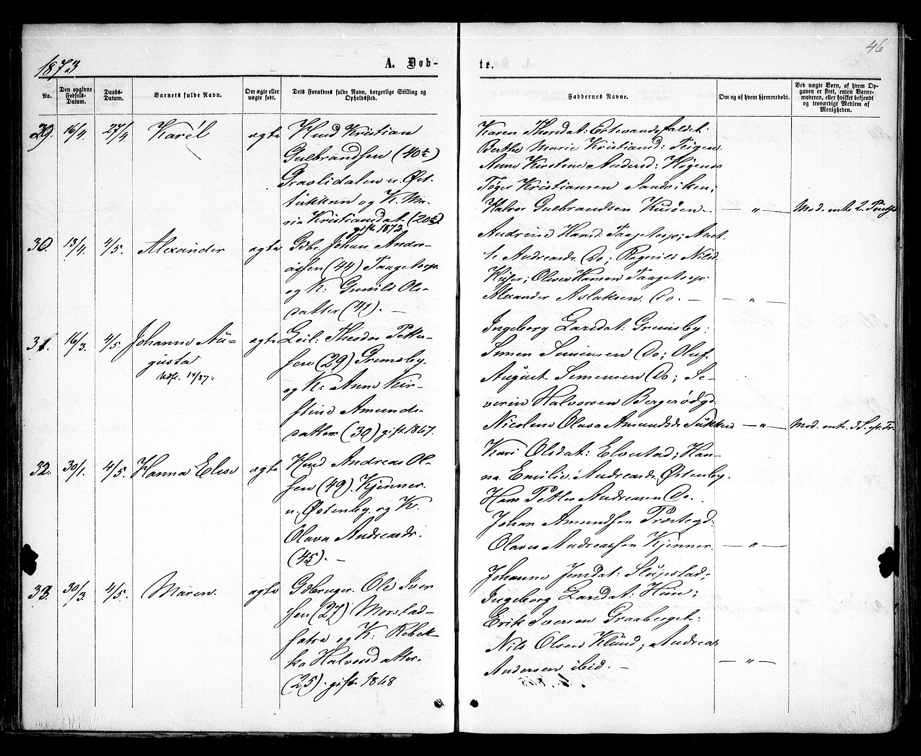 Rødenes prestekontor Kirkebøker, AV/SAO-A-2005/F/Fa/L0008: Parish register (official) no. I 8, 1869-1879, p. 46