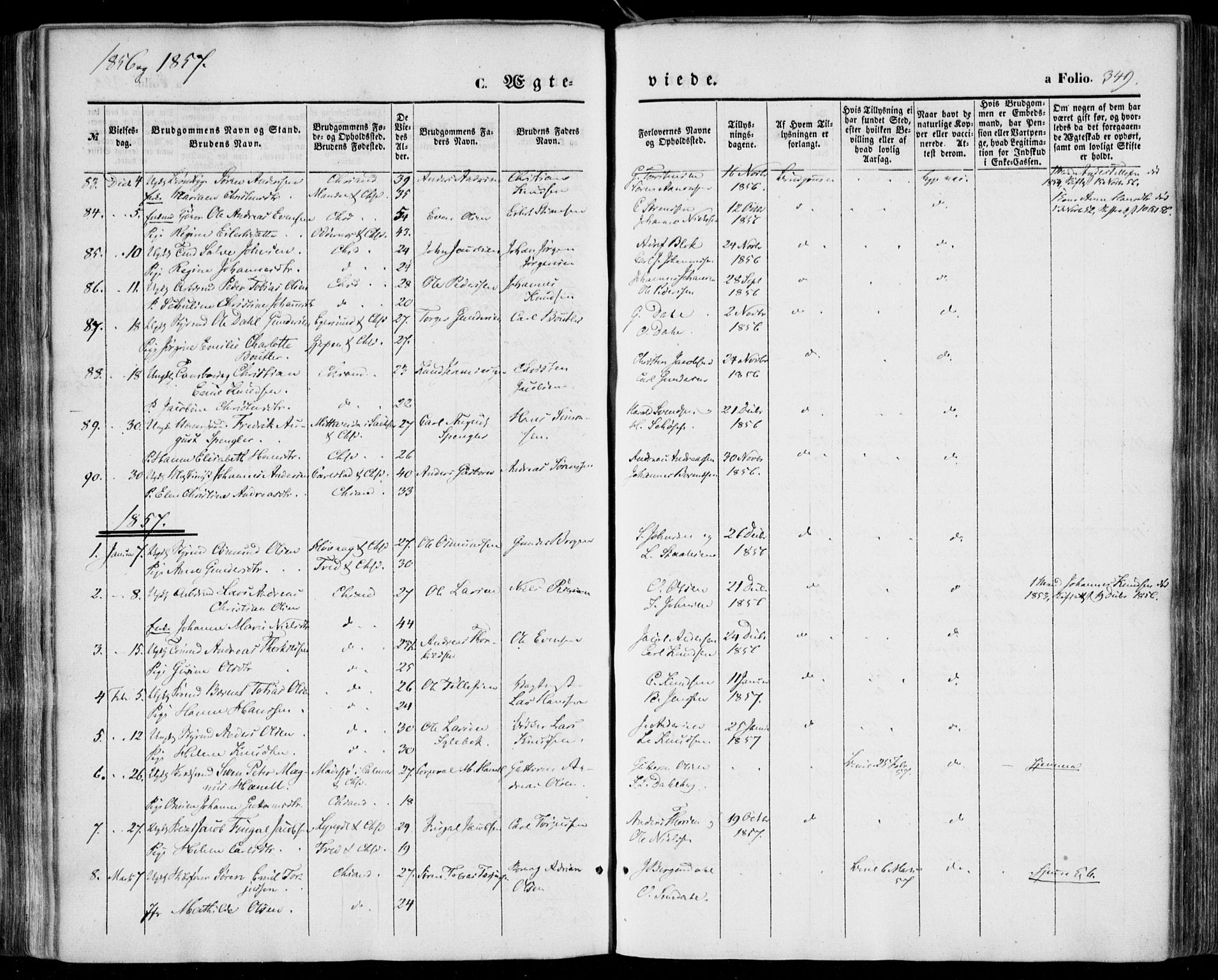 Kristiansand domprosti, SAK/1112-0006/F/Fa/L0014: Parish register (official) no. A 14, 1852-1867, p. 349