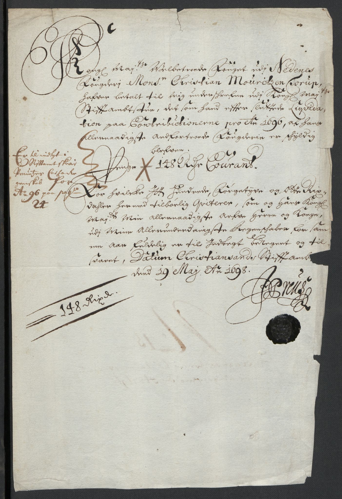 Rentekammeret inntil 1814, Reviderte regnskaper, Fogderegnskap, AV/RA-EA-4092/R39/L2313: Fogderegnskap Nedenes, 1696-1697, p. 111