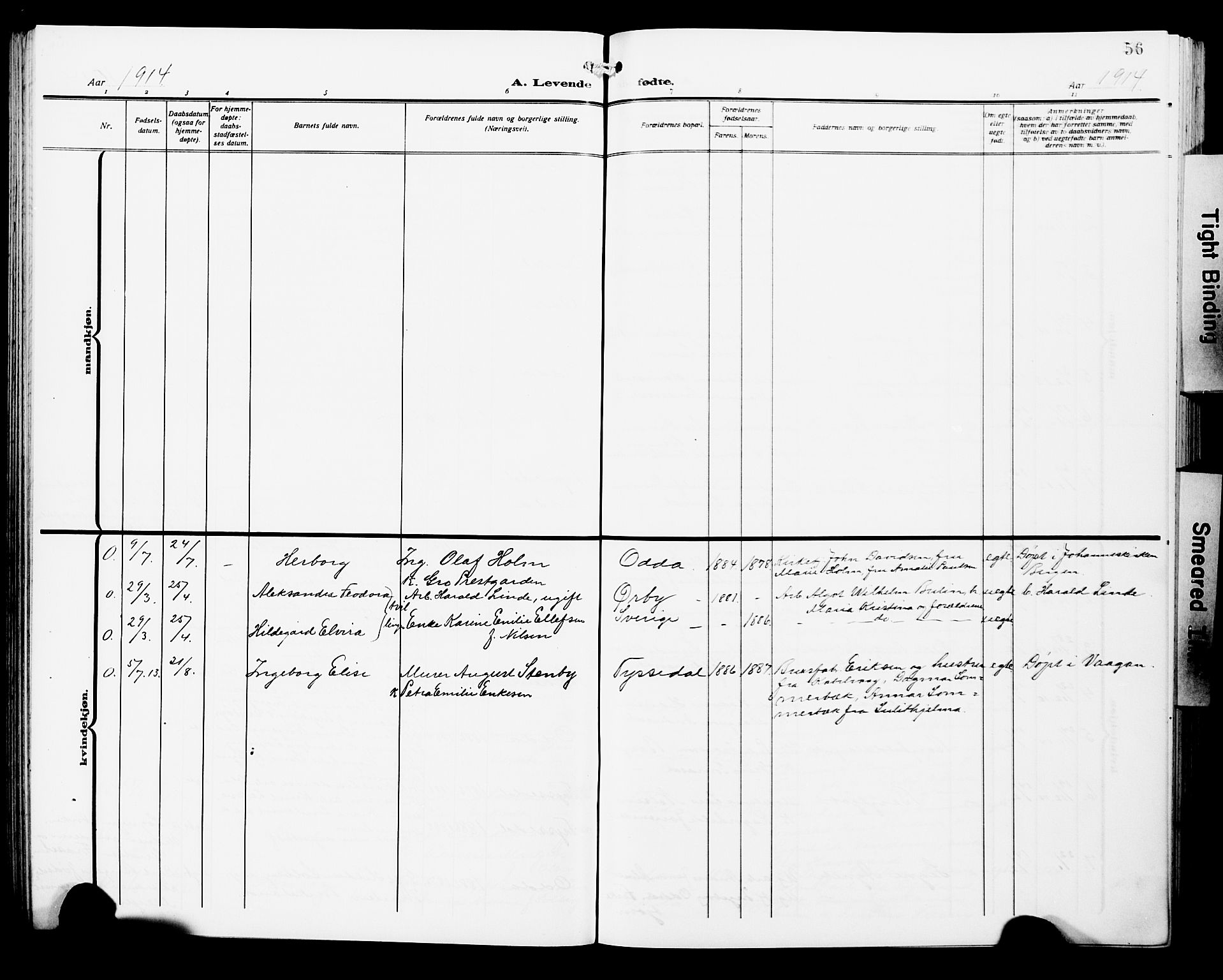 Odda Sokneprestembete, AV/SAB-A-77201/H/Hab: Parish register (copy) no. A 8, 1910-1923, p. 56