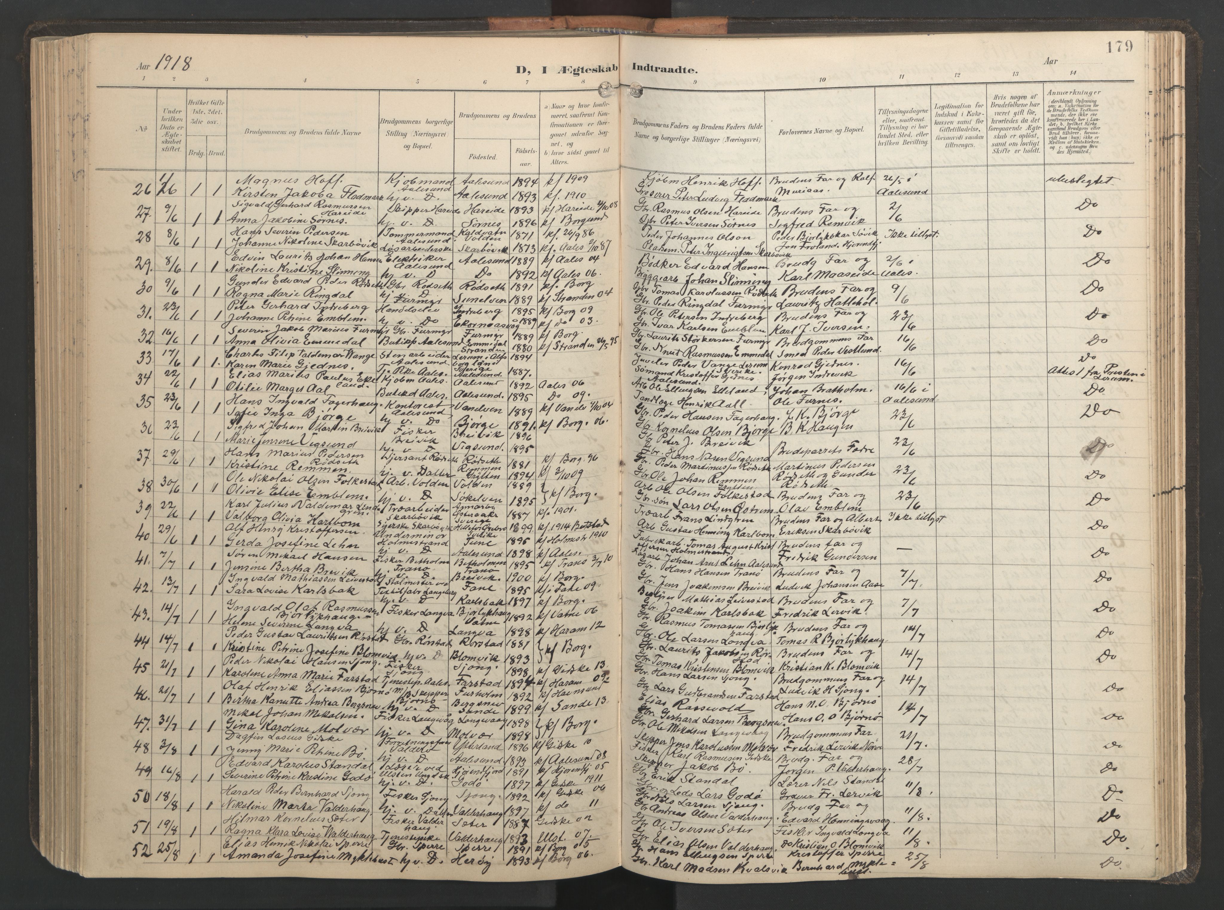 Ministerialprotokoller, klokkerbøker og fødselsregistre - Møre og Romsdal, AV/SAT-A-1454/528/L0433: Parish register (copy) no. 528C14, 1899-1922, p. 179