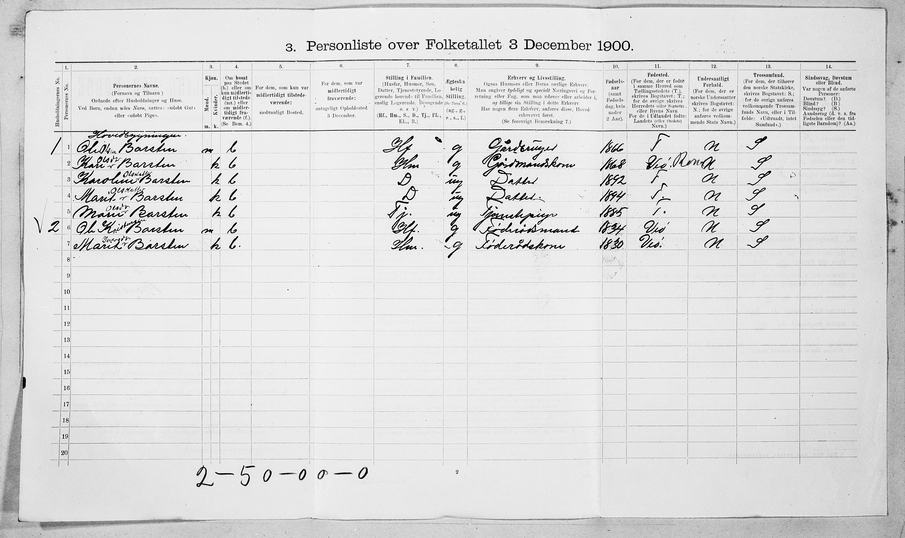 SAT, 1900 census for Nesset, 1900, p. 23