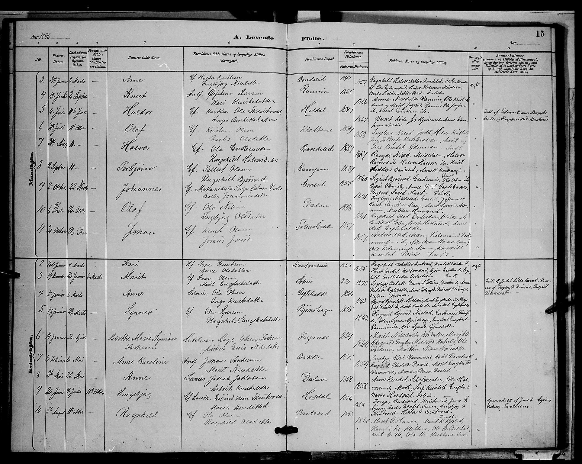 Nord-Aurdal prestekontor, SAH/PREST-132/H/Ha/Hab/L0009: Parish register (copy) no. 9, 1887-1897, p. 15