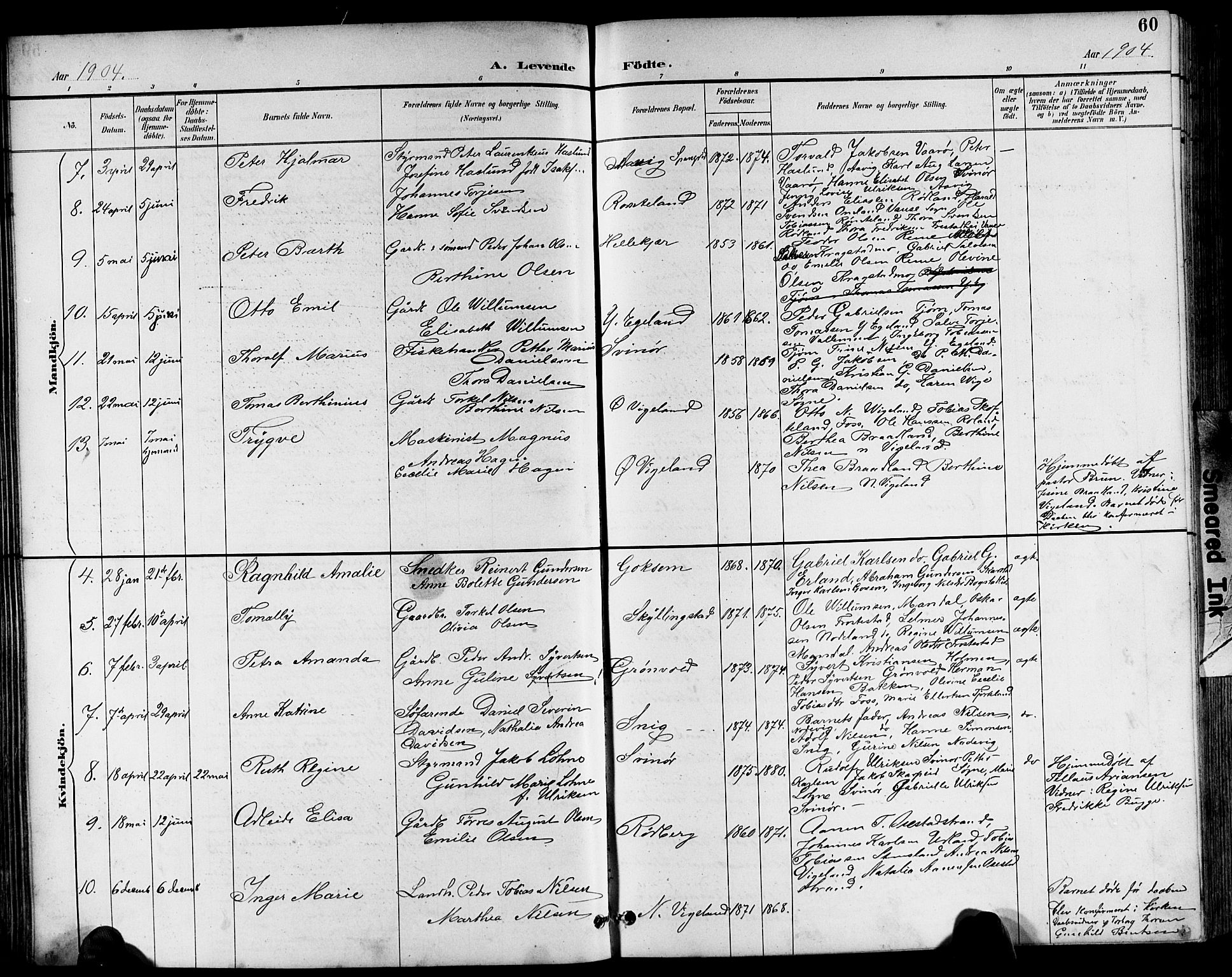 Sør-Audnedal sokneprestkontor, AV/SAK-1111-0039/F/Fb/Fbb/L0006: Parish register (copy) no. B 6, 1893-1915, p. 60