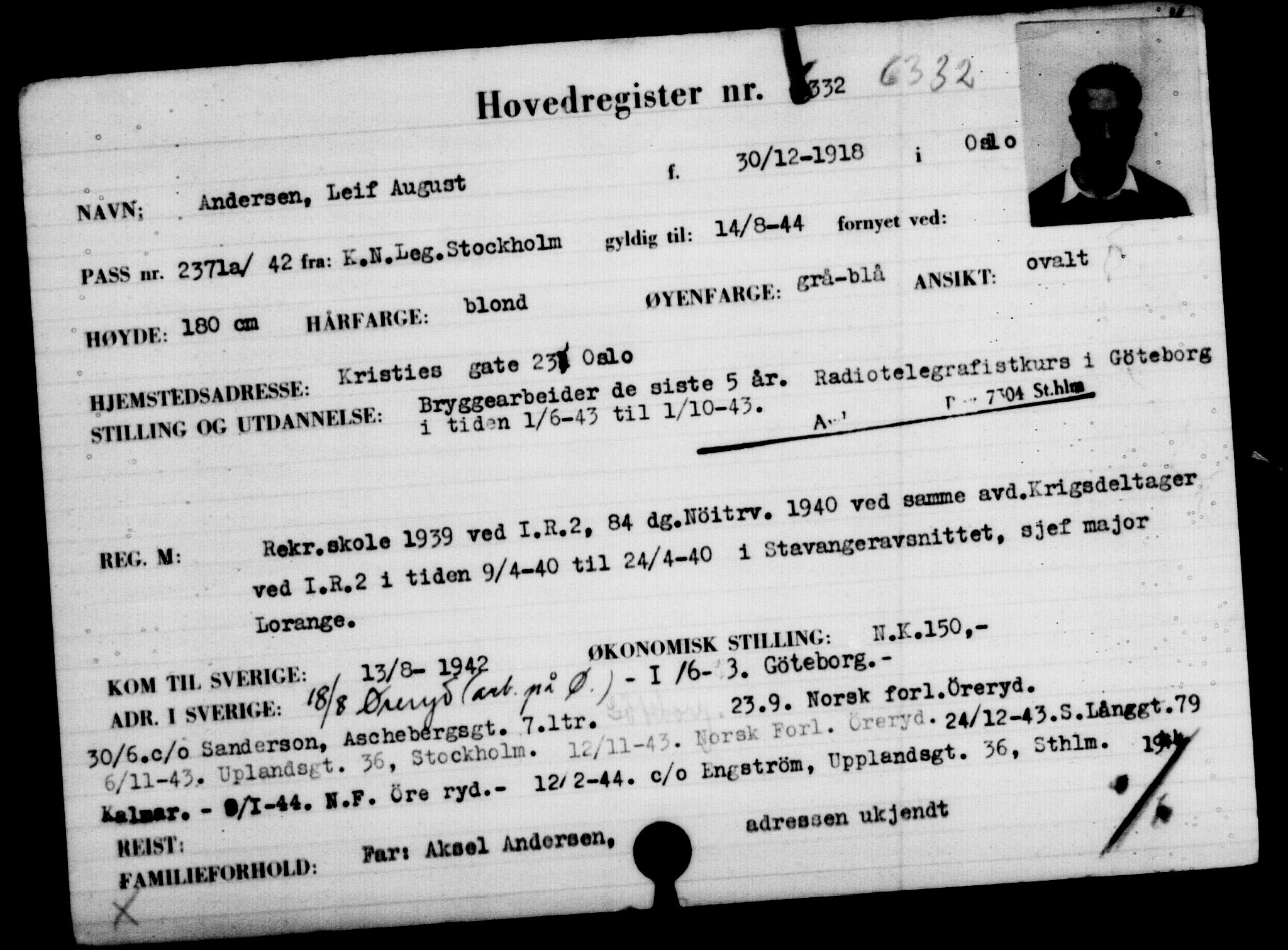Utenriksstasjonene, Legasjonen i Stockholm, Flyktningkontoret, AV/RA-S-6753/V/Va/L0004: Kjesäterkartoteket, flyktninger med registreringsnr. 3496-6610, 1940-1945, p. 3351