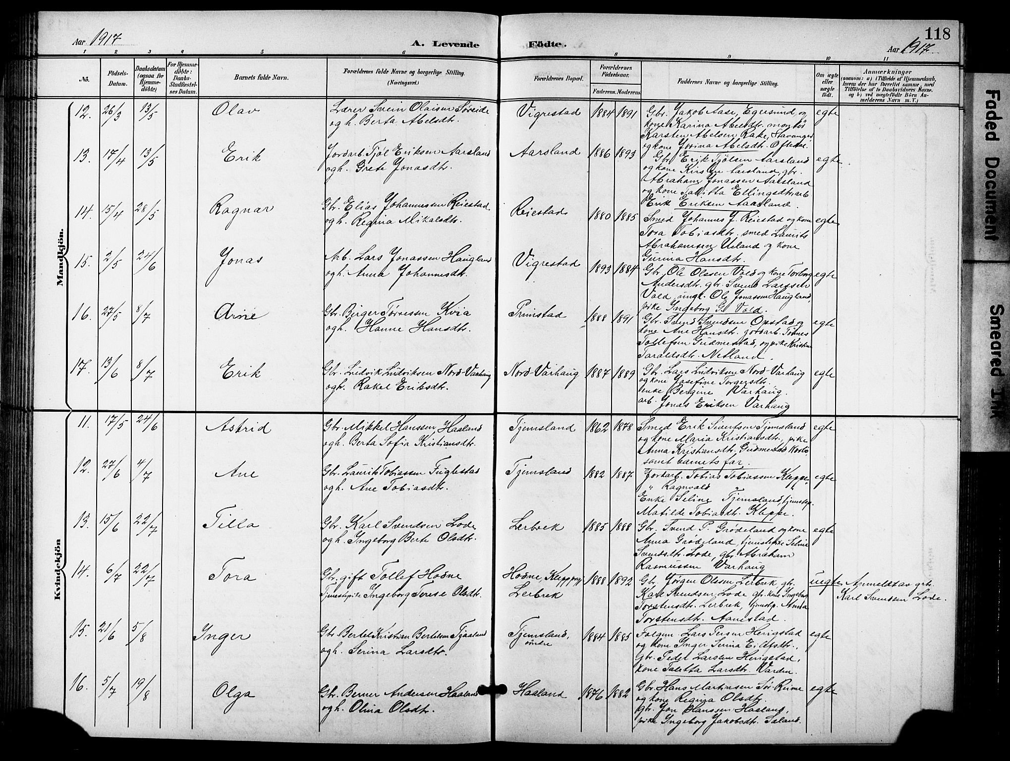 Hå sokneprestkontor, AV/SAST-A-101801/001/30BB/L0006: Parish register (copy) no. B 6, 1900-1924, p. 118