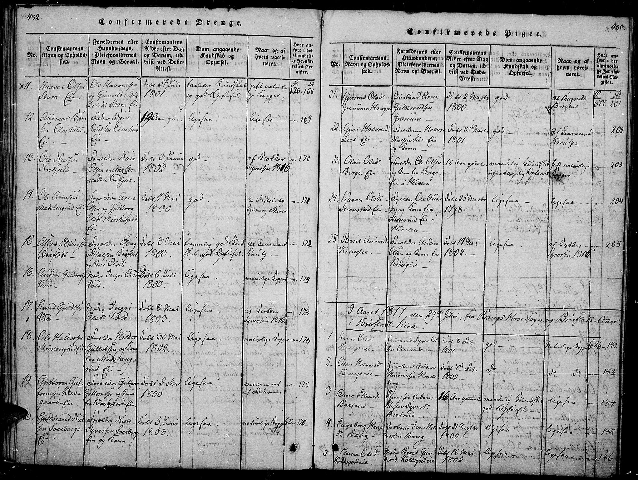Sør-Aurdal prestekontor, SAH/PREST-128/H/Ha/Haa/L0002: Parish register (official) no. 2, 1815-1840, p. 482-483