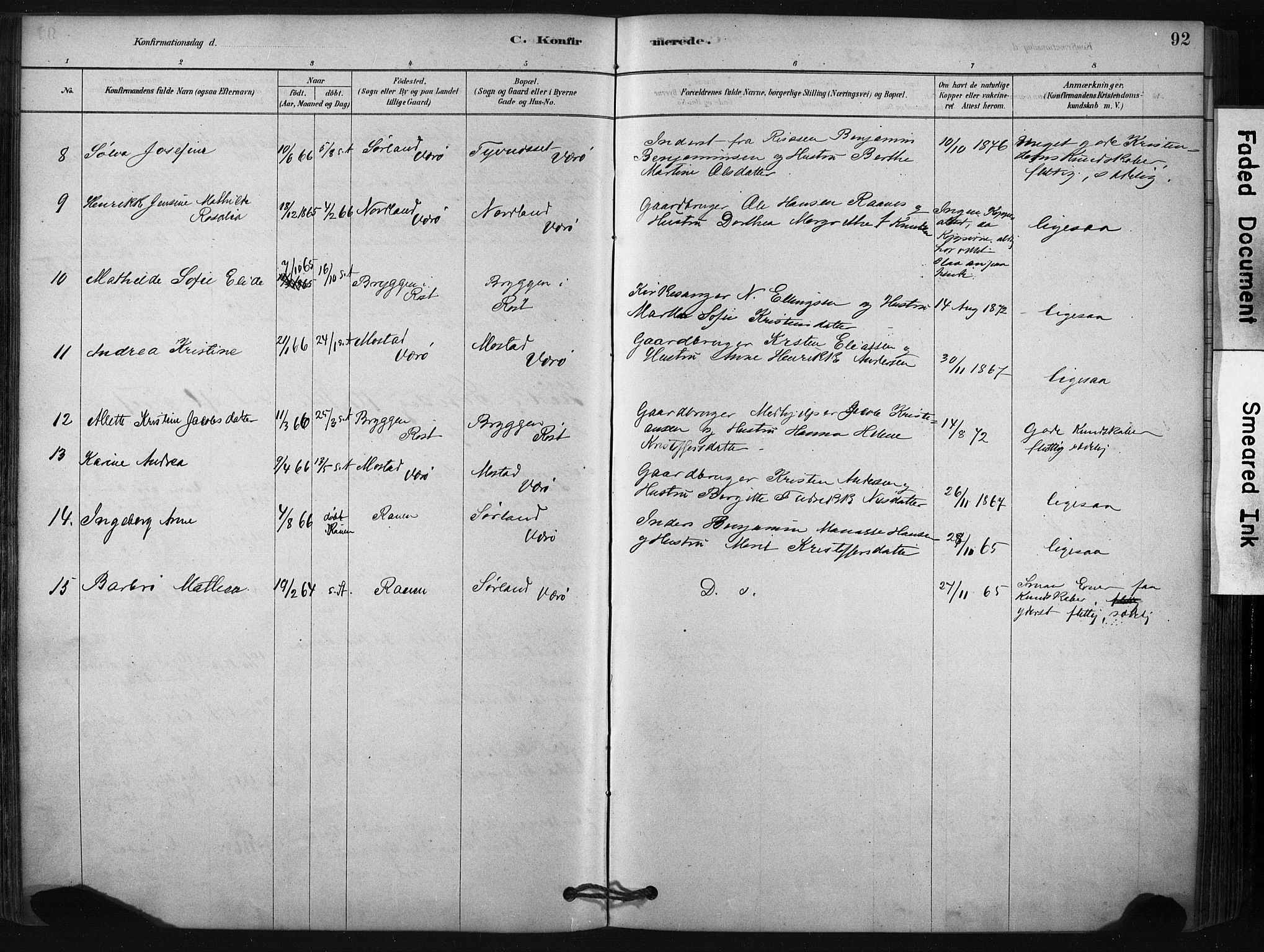 Ministerialprotokoller, klokkerbøker og fødselsregistre - Nordland, AV/SAT-A-1459/807/L0122: Parish register (official) no. 807A05, 1880-1902, p. 92