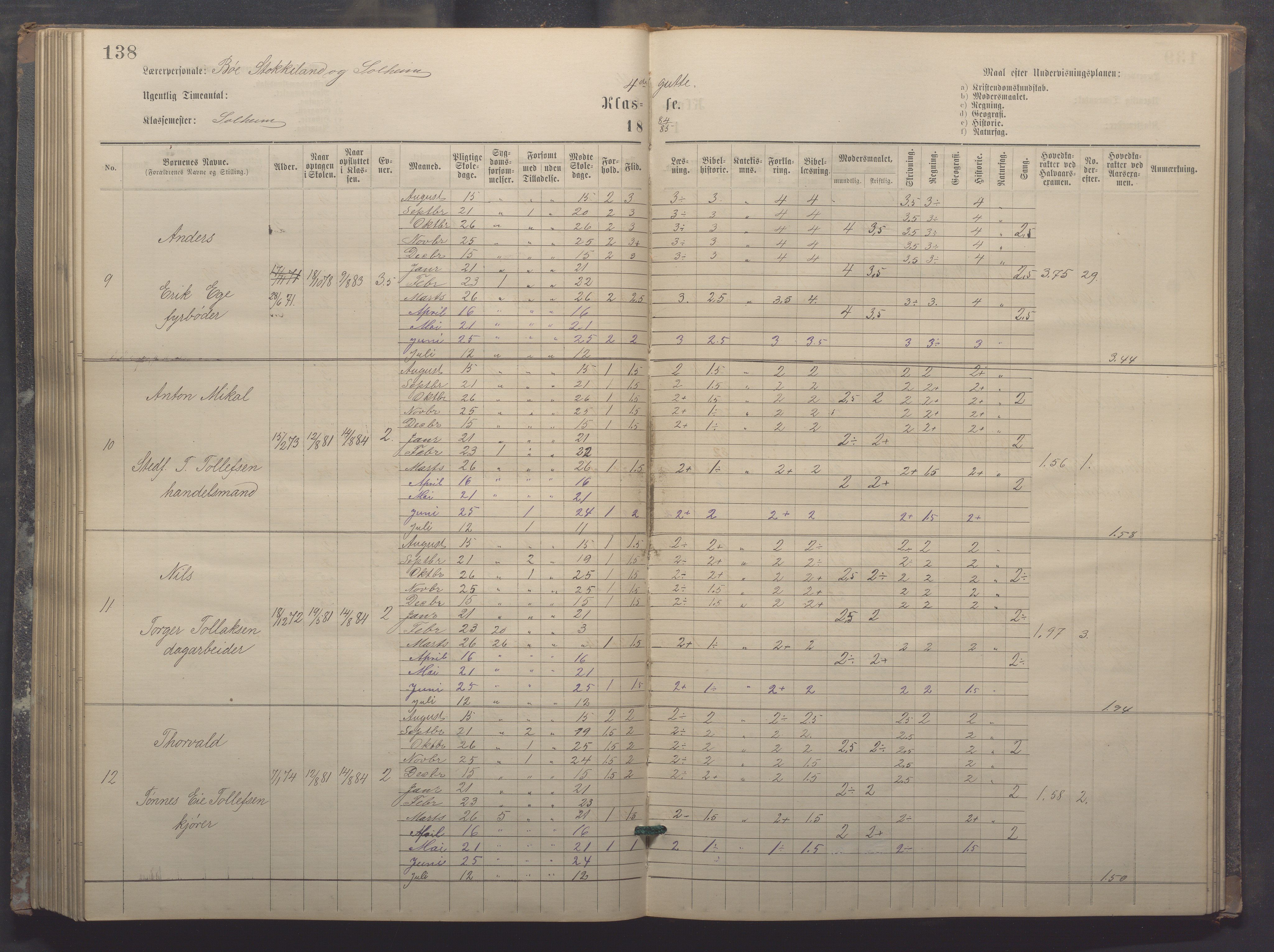 Egersund kommune (Ladested) - Egersund almueskole/folkeskole, IKAR/K-100521/H/L0017: Skoleprotokoll - Almueskolen, 5./6. klasse, 1877-1887, p. 138