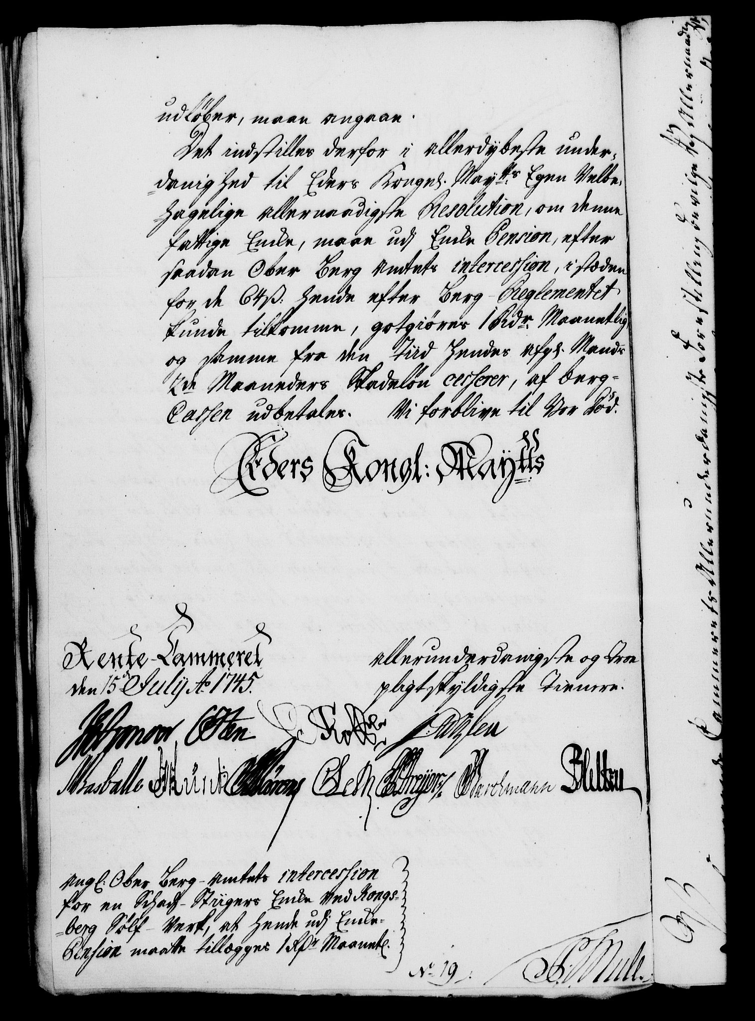 Rentekammeret, Kammerkanselliet, RA/EA-3111/G/Gf/Gfa/L0028: Norsk relasjons- og resolusjonsprotokoll (merket RK 52.28), 1745-1746, p. 340
