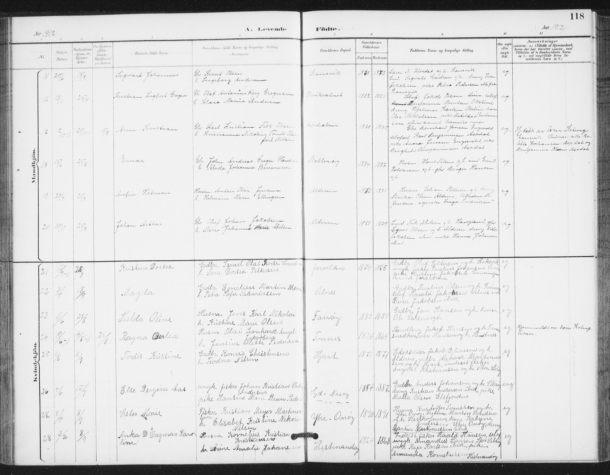 Ministerialprotokoller, klokkerbøker og fødselsregistre - Nordland, AV/SAT-A-1459/839/L0573: Parish register (copy) no. 839C03, 1892-1917, p. 118