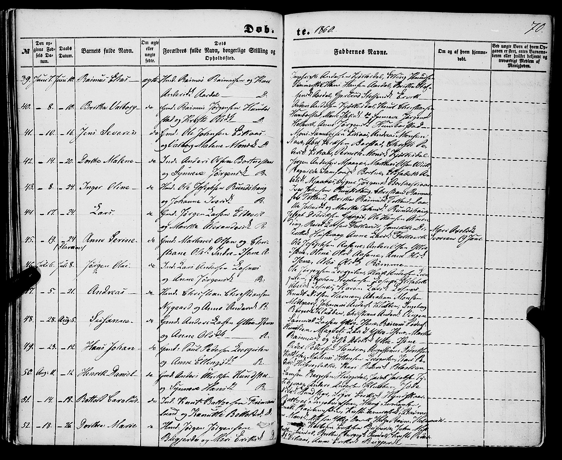 Davik sokneprestembete, AV/SAB-A-79701/H/Haa/Haaa/L0005: Parish register (official) no. A 5, 1850-1866, p. 70