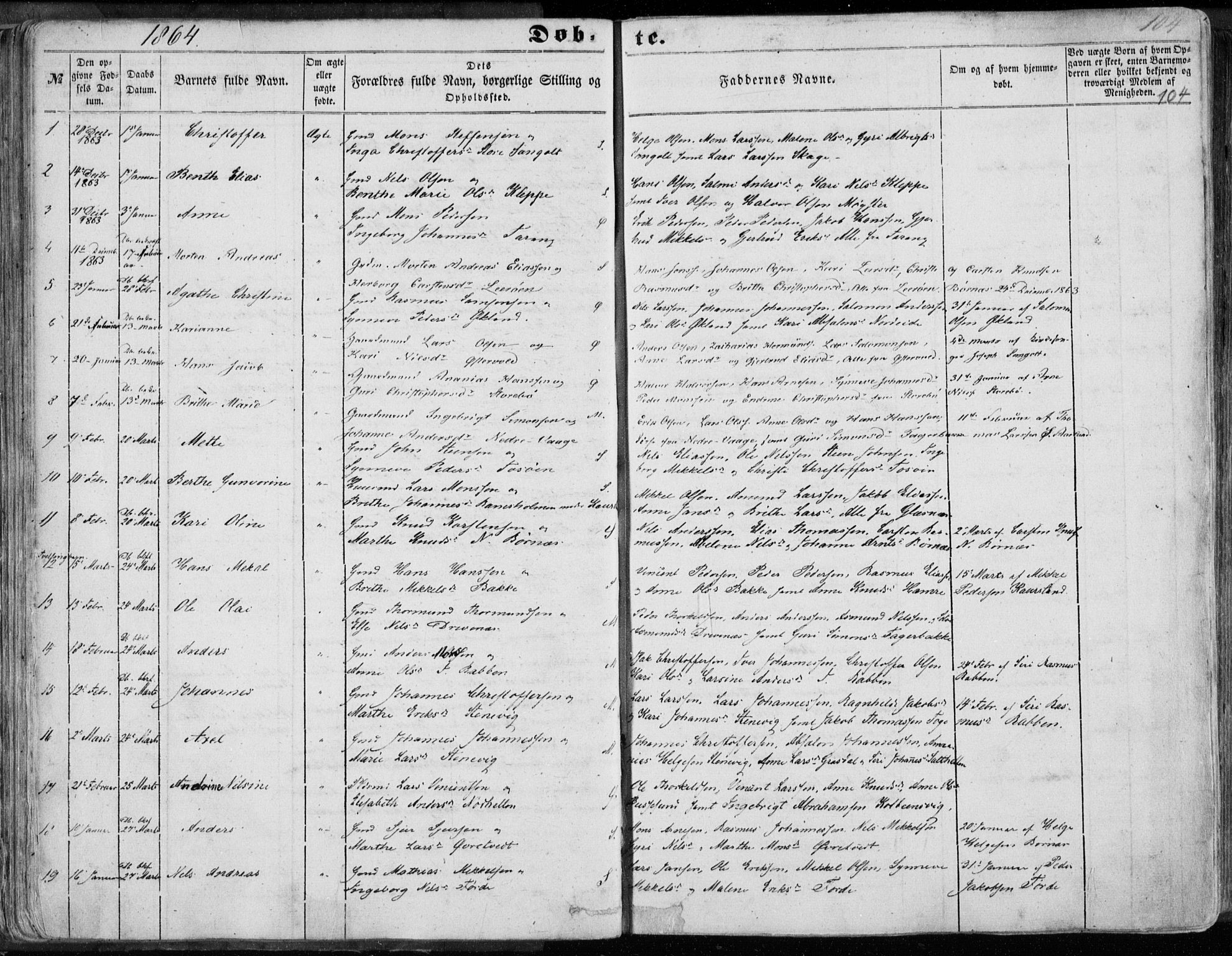 Sund sokneprestembete, SAB/A-99930: Parish register (official) no. A 14, 1850-1866, p. 104