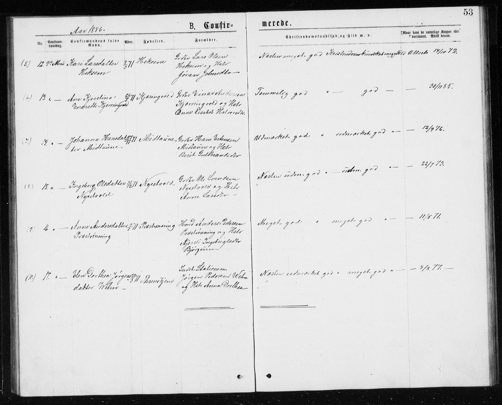 Ministerialprotokoller, klokkerbøker og fødselsregistre - Sør-Trøndelag, AV/SAT-A-1456/685/L0977: Parish register (copy) no. 685C02, 1879-1890, p. 53