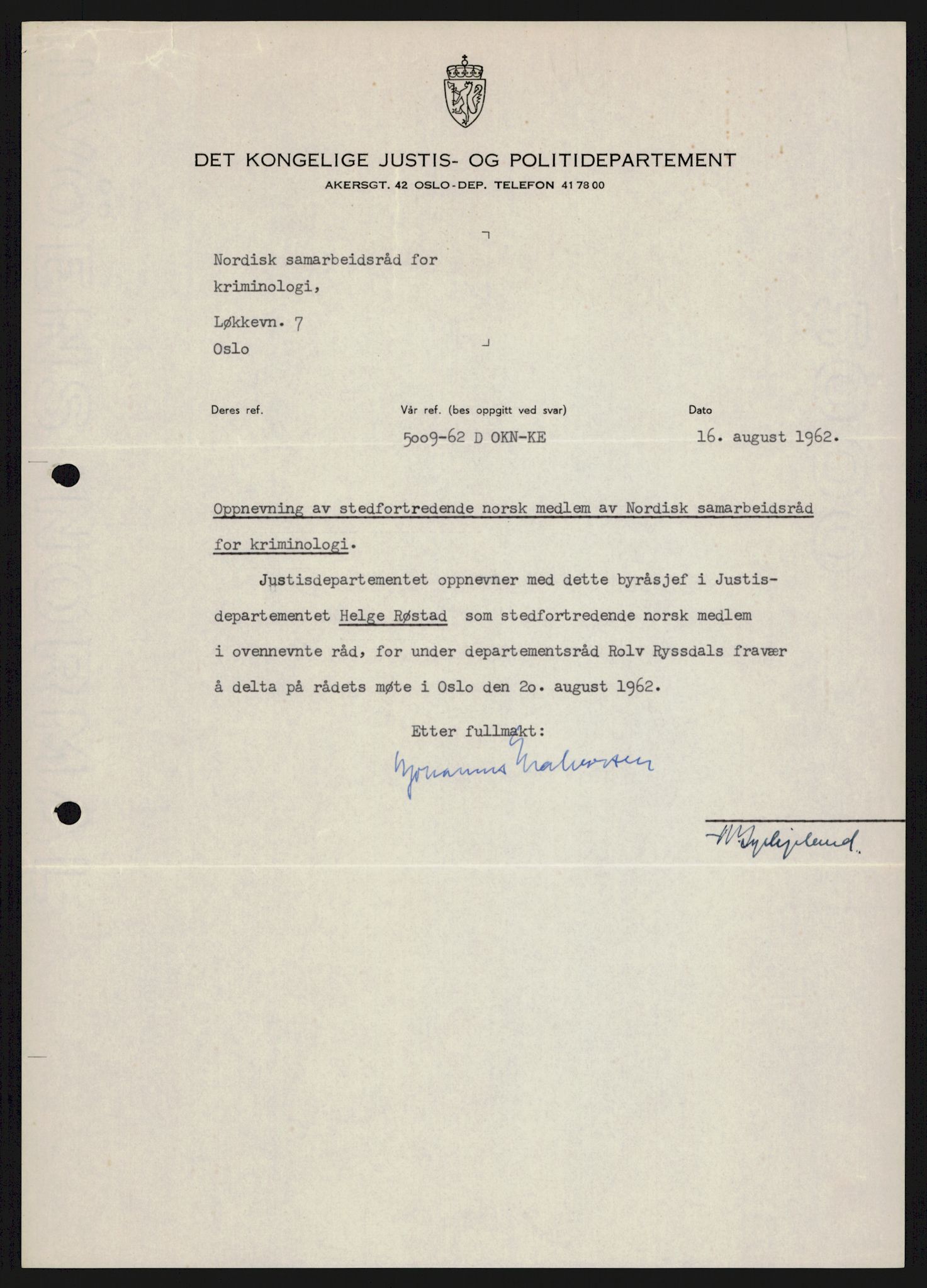 Justisdepartementet, Nordisk samarbeidsråd for kriminologi, RA/S-1164/D/Da/L0001: A Rådets virksomhet, 1961-1974, p. 21