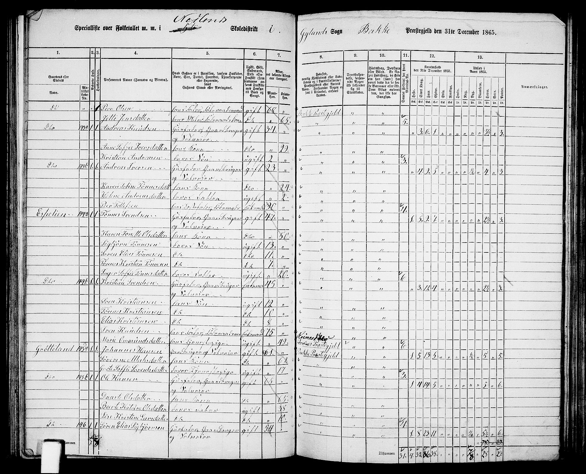 RA, 1865 census for Bakke, 1865, p. 57