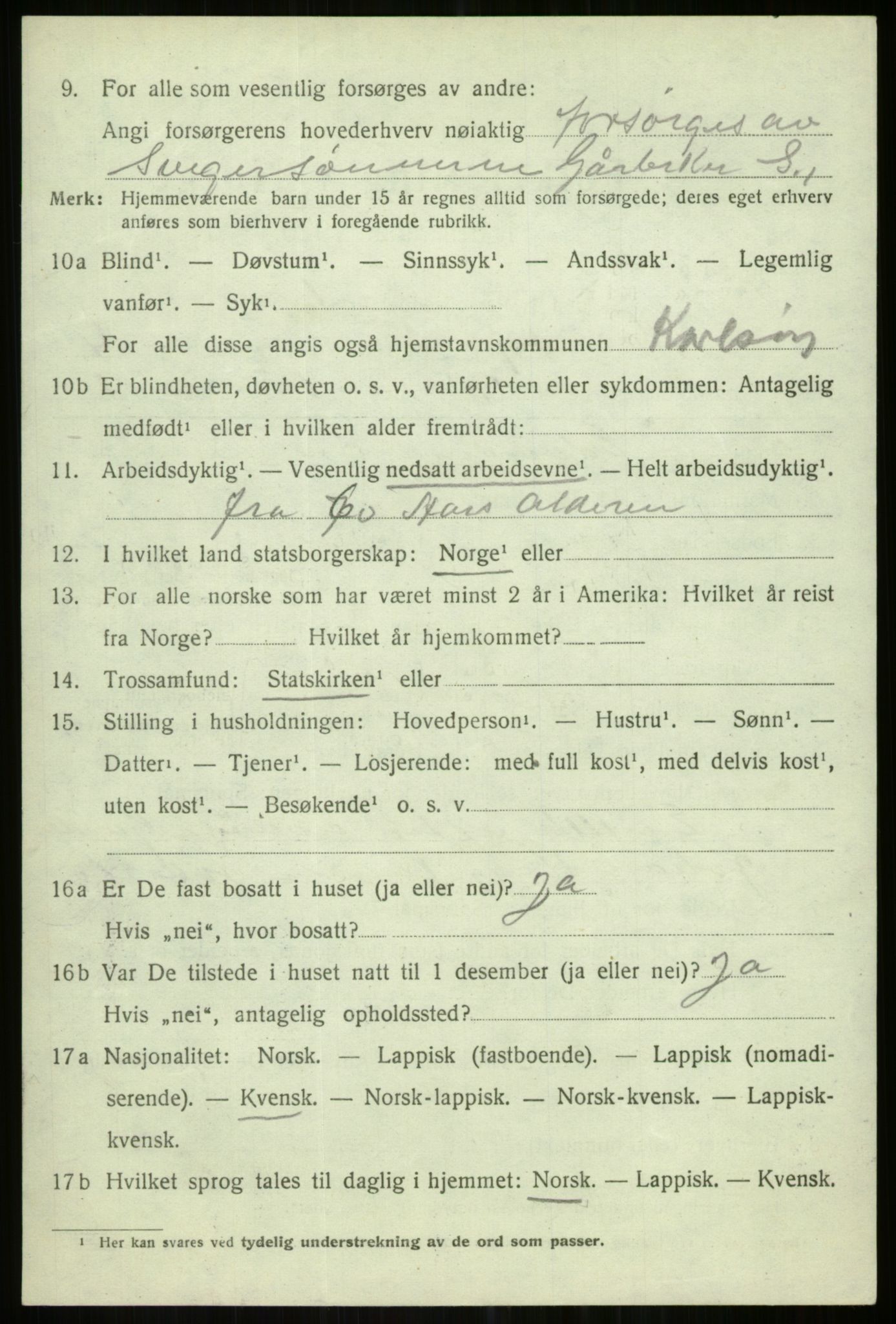SATØ, 1920 census for Karlsøy, 1920, p. 2038