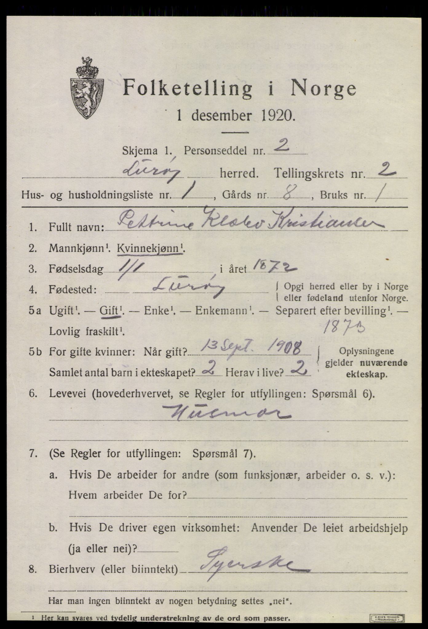 SAT, 1920 census for Lurøy, 1920, p. 1343