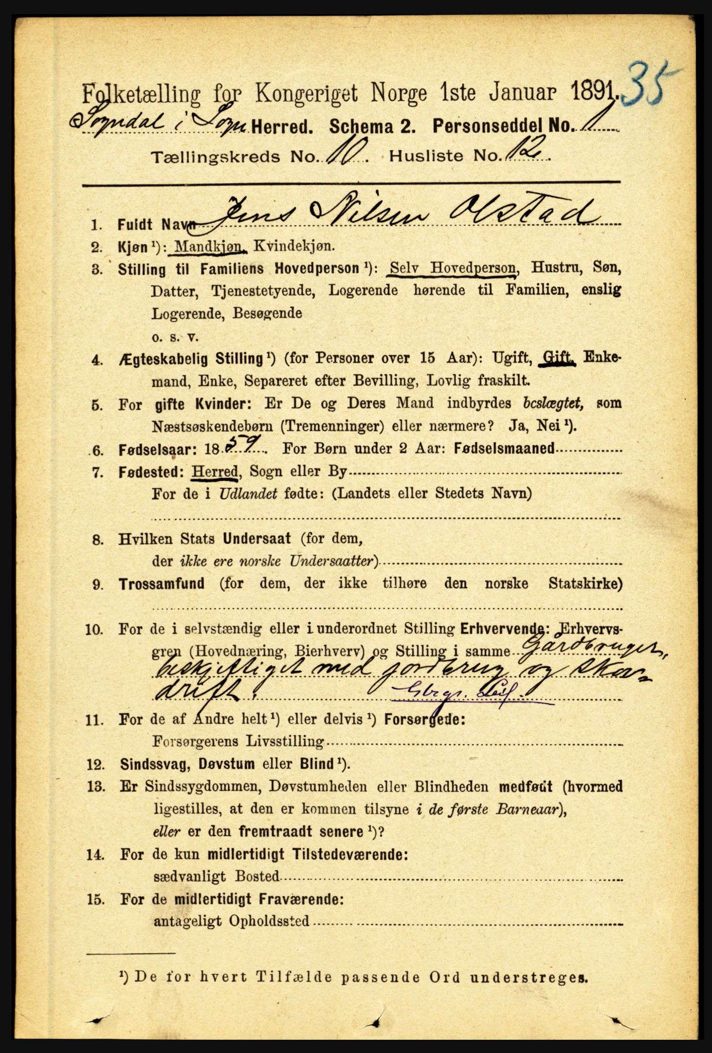 RA, 1891 census for 1420 Sogndal, 1891, p. 4015