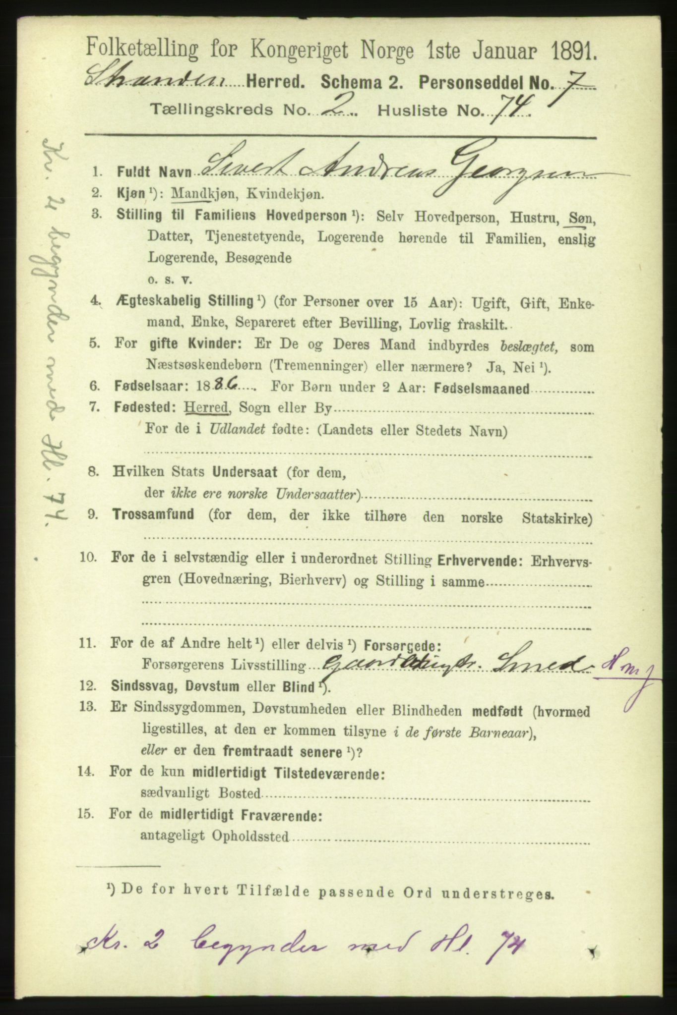 RA, 1891 census for 1525 Stranda, 1891, p. 303