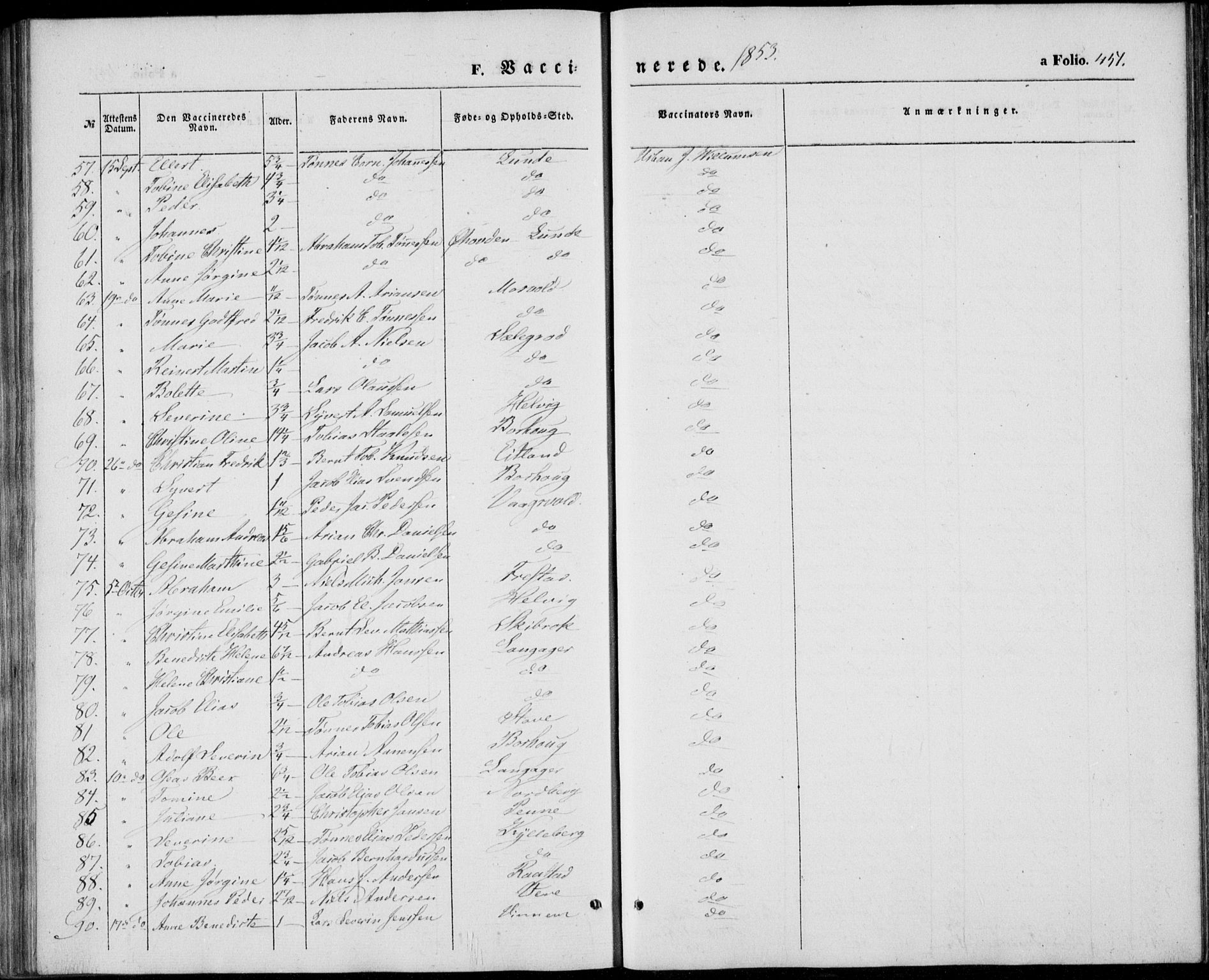 Lista sokneprestkontor, AV/SAK-1111-0027/F/Fb/L0002: Parish register (copy) no. B 2, 1847-1862, p. 451