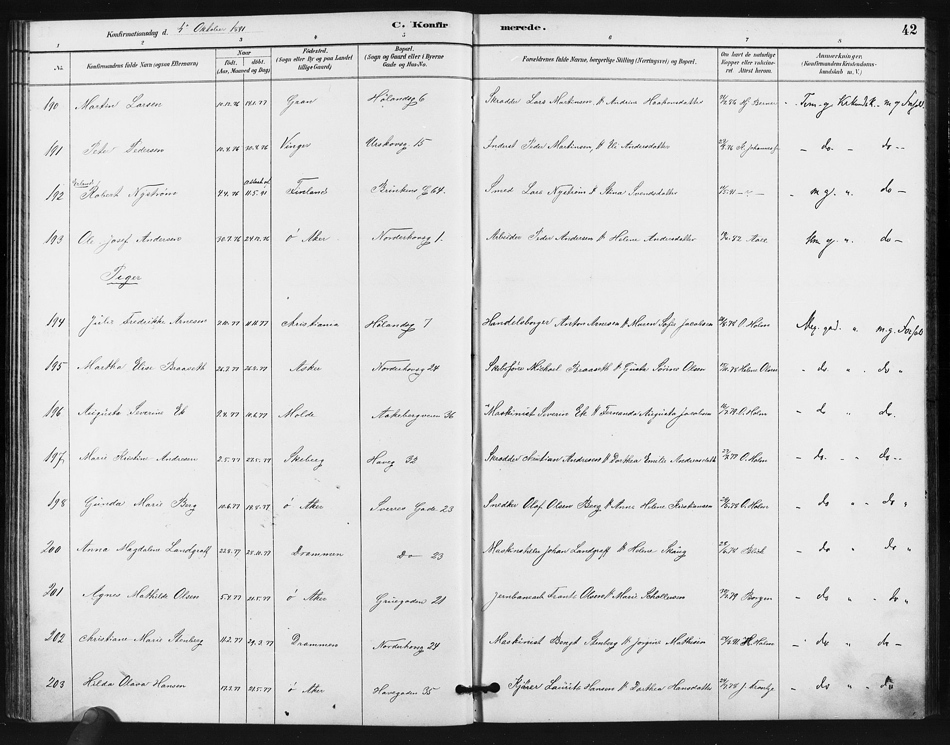 Kampen prestekontor Kirkebøker, AV/SAO-A-10853/F/Fa/L0006: Parish register (official) no. I 6, 1889-1896, p. 42