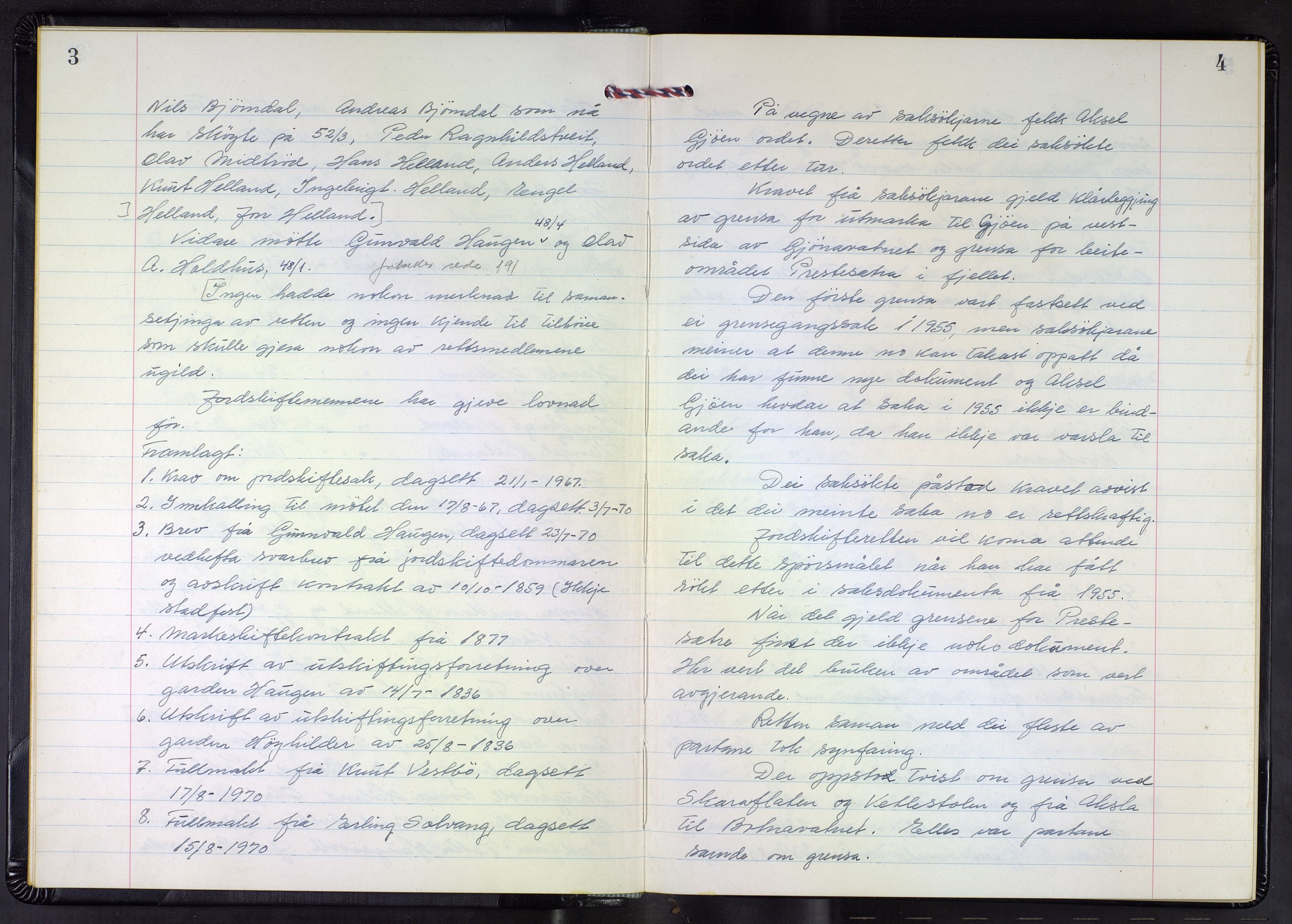 Hordaland jordskiftedøme - III Midhordland jordskiftedistrikt, AV/SAB-A-7001/A/Aa/L0040: Forhandlingsprotokoll, 1970-1976, p. 3-4