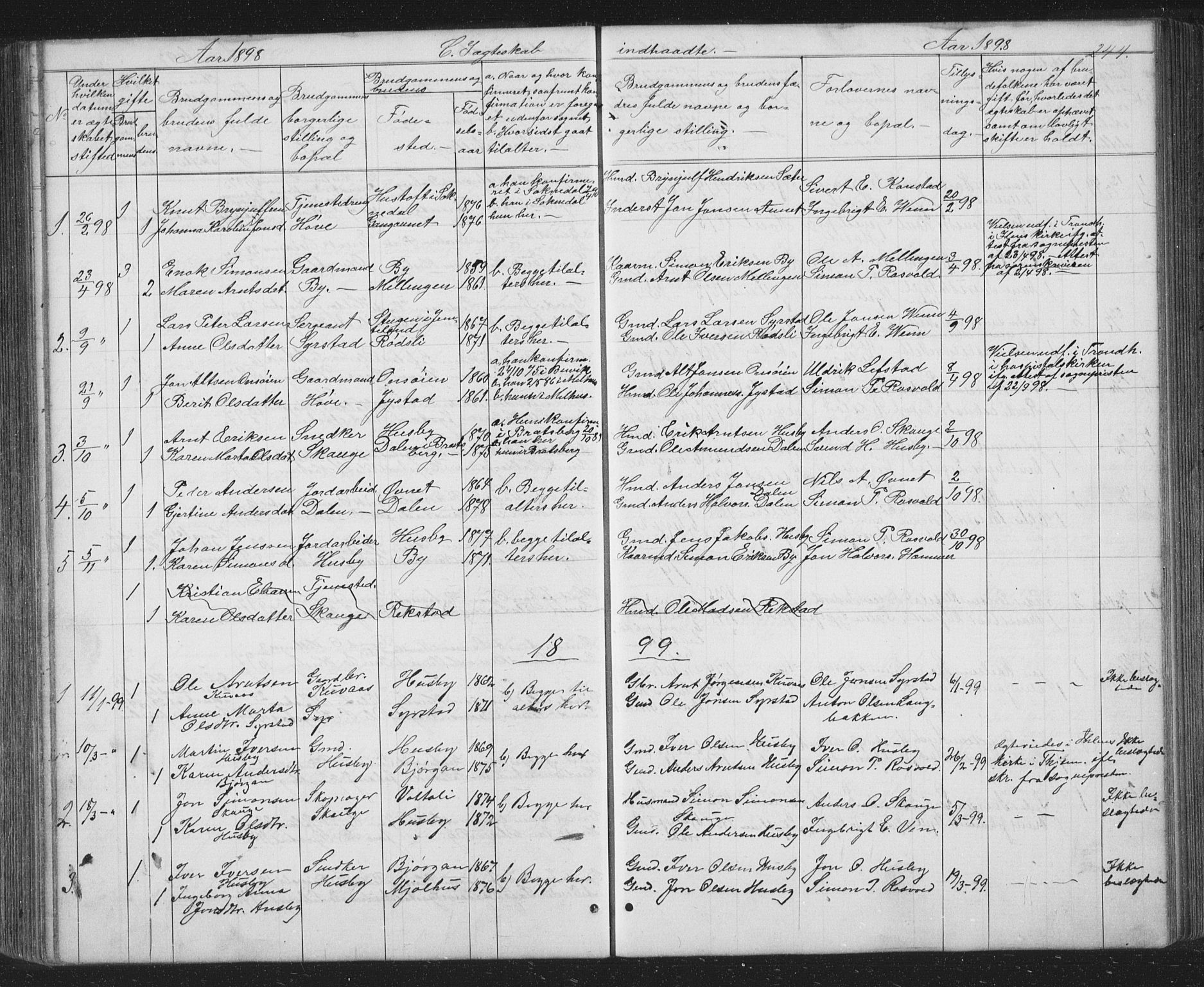 Ministerialprotokoller, klokkerbøker og fødselsregistre - Sør-Trøndelag, AV/SAT-A-1456/667/L0798: Parish register (copy) no. 667C03, 1867-1929, p. 244