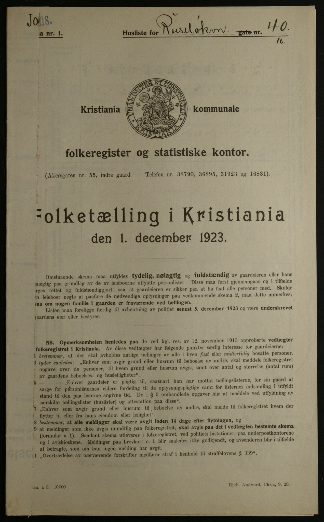 OBA, Municipal Census 1923 for Kristiania, 1923, p. 93883