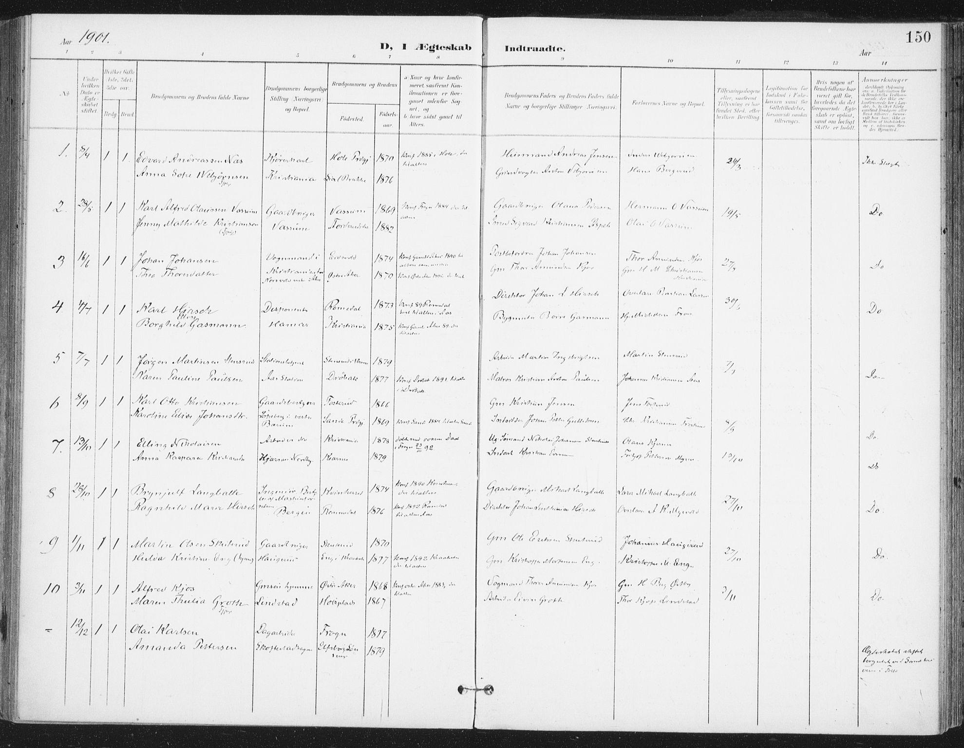 Ås prestekontor Kirkebøker, SAO/A-10894/F/Fa/L0010: Parish register (official) no. I 10, 1900-1918, p. 150