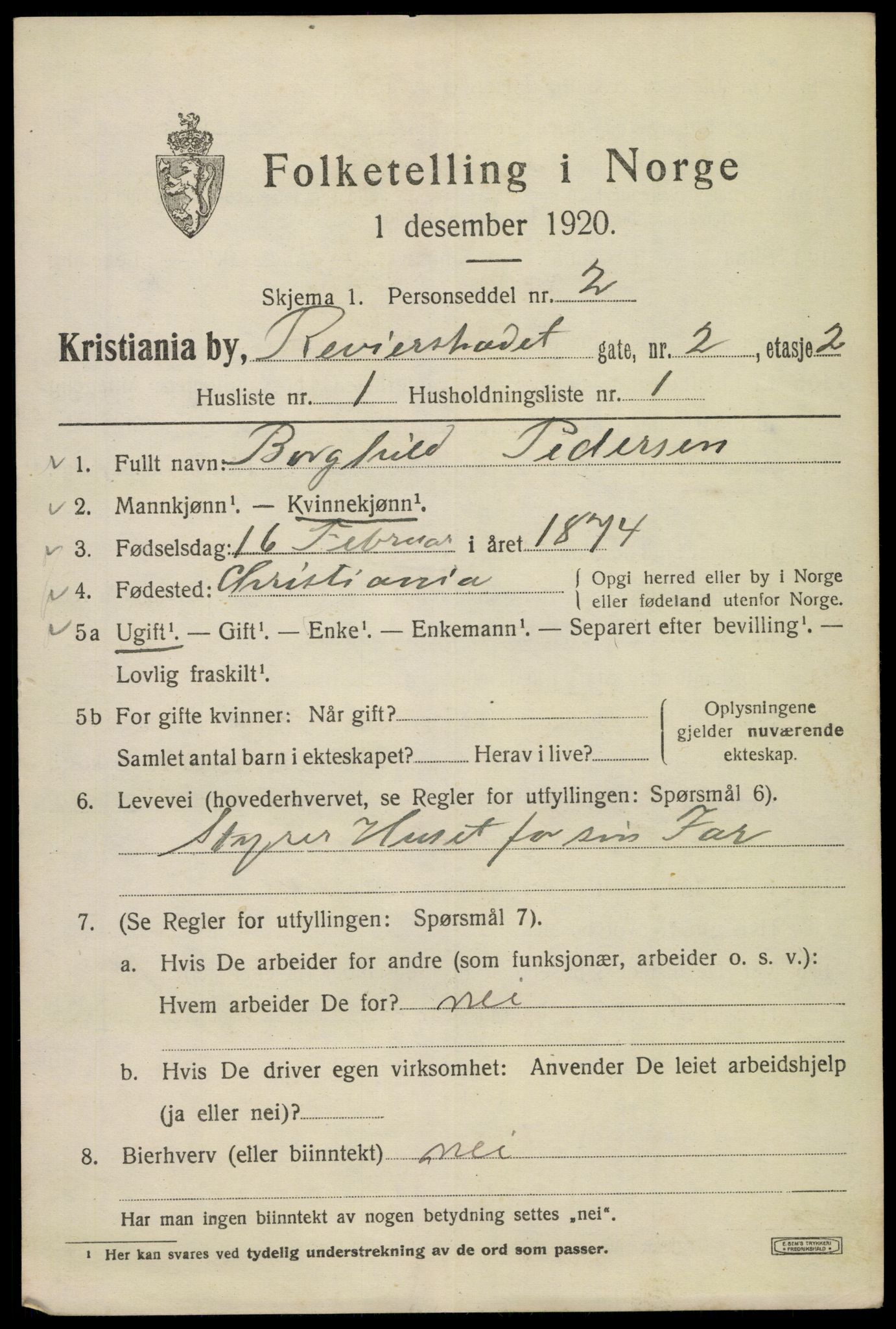 SAO, 1920 census for Kristiania, 1920, p. 461849