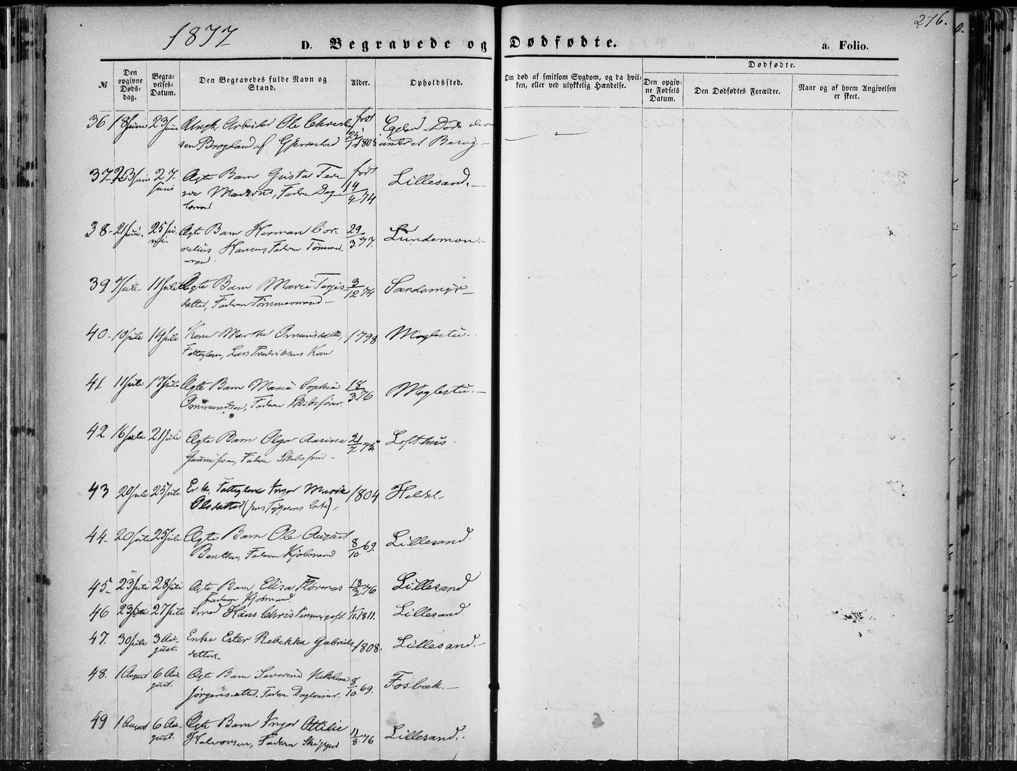 Vestre Moland sokneprestkontor, AV/SAK-1111-0046/F/Fa/Fab/L0008: Parish register (official) no. A 8, 1873-1883, p. 276