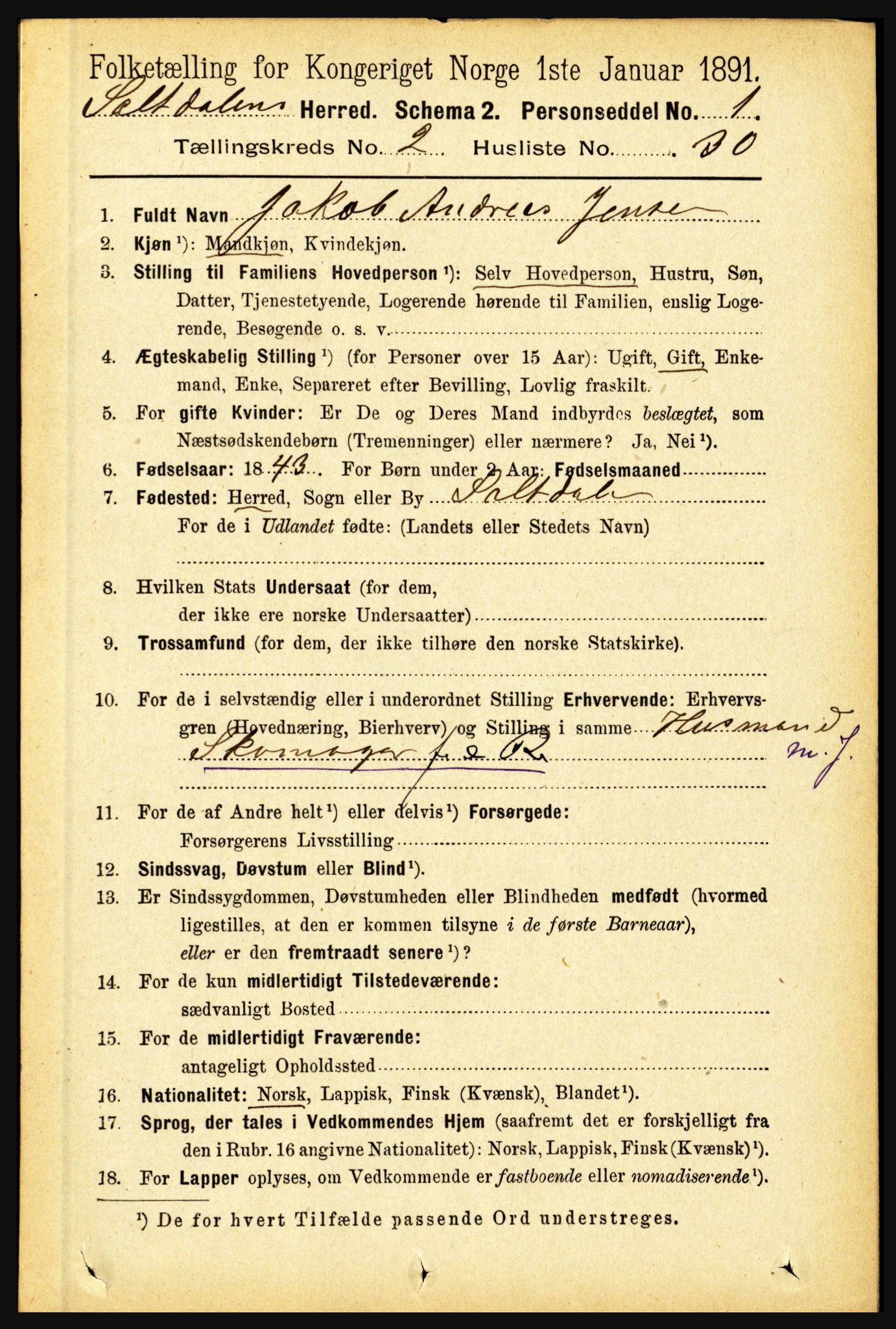 RA, 1891 census for 1840 Saltdal, 1891, p. 846