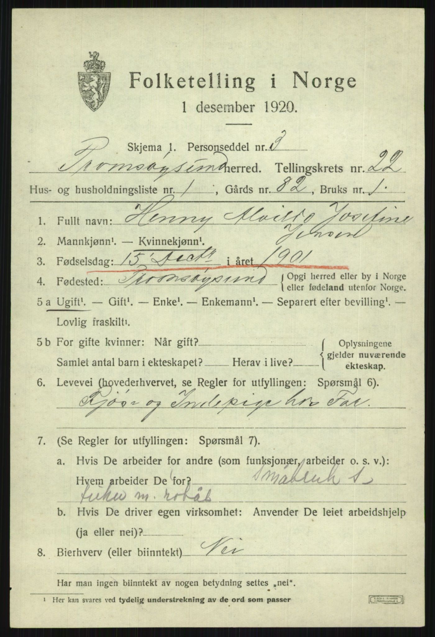 SATØ, 1920 census for Tromsøysund, 1920, p. 11268