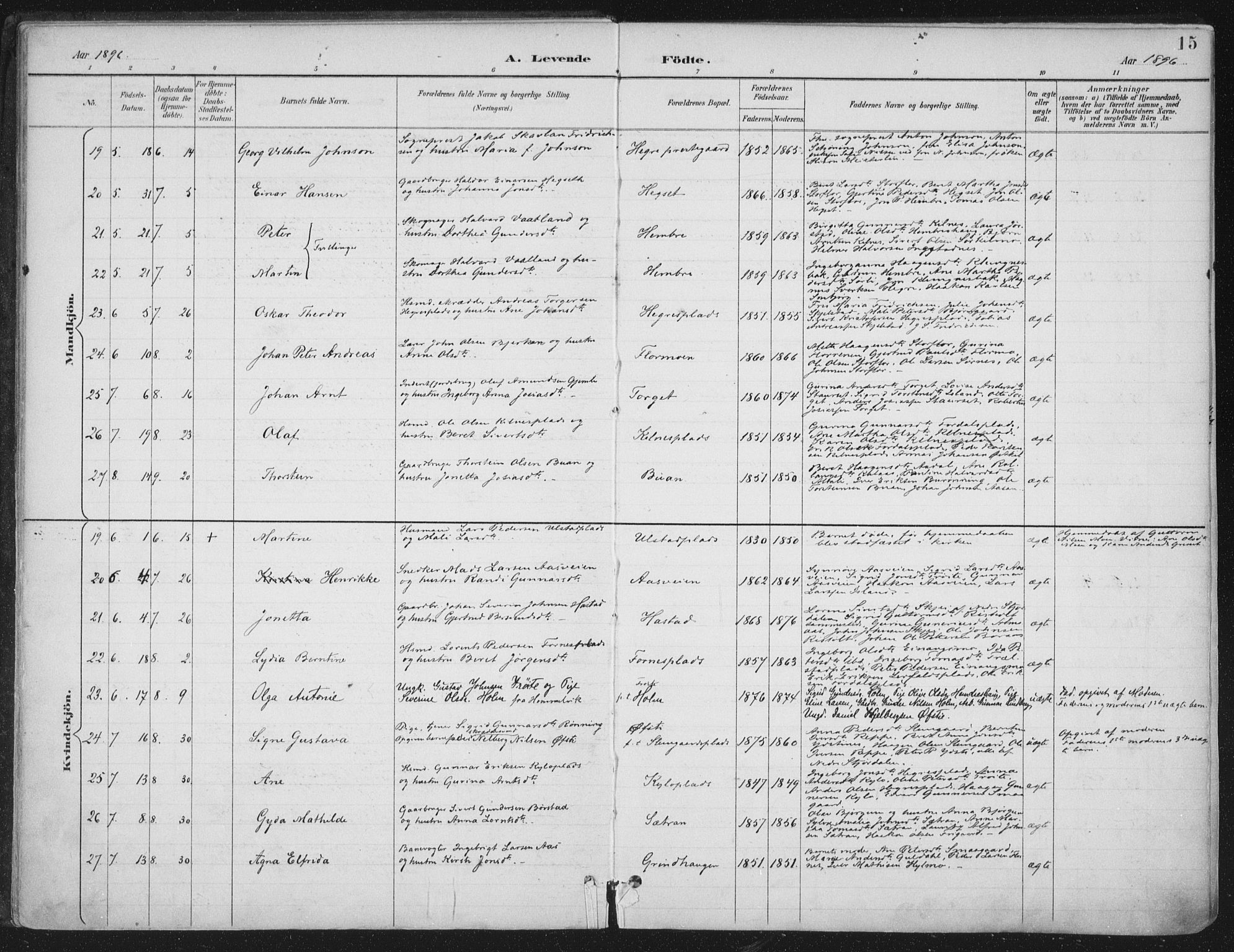 Ministerialprotokoller, klokkerbøker og fødselsregistre - Nord-Trøndelag, SAT/A-1458/703/L0031: Parish register (official) no. 703A04, 1893-1914, p. 15