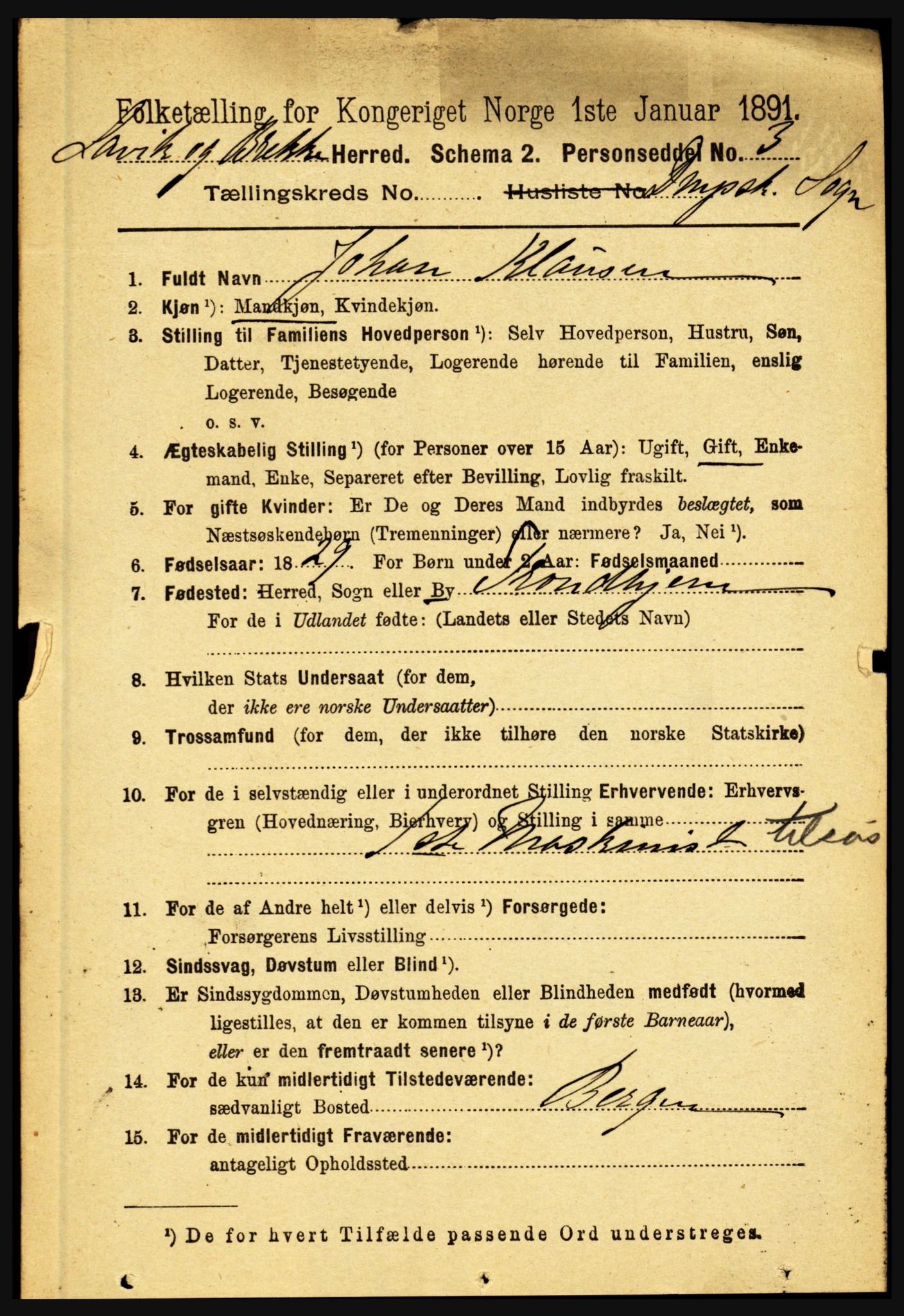 RA, 1891 census for 1415 Lavik og Brekke, 1891, p. 2680