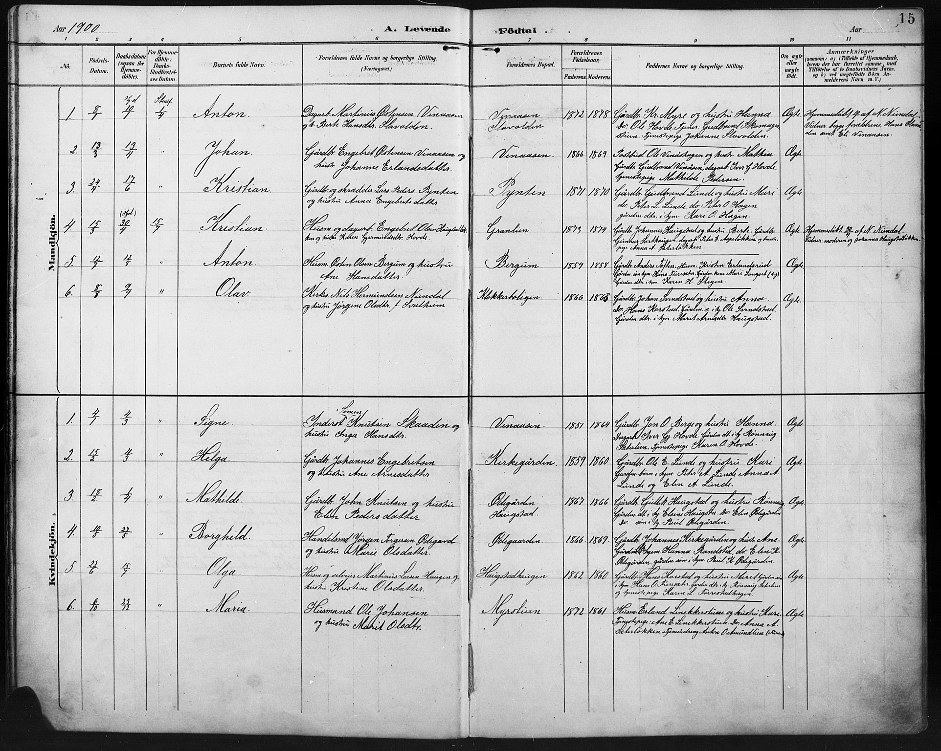 Ringebu prestekontor, SAH/PREST-082/H/Ha/Hab/L0008: Parish register (copy) no. 8, 1890-1922, p. 15