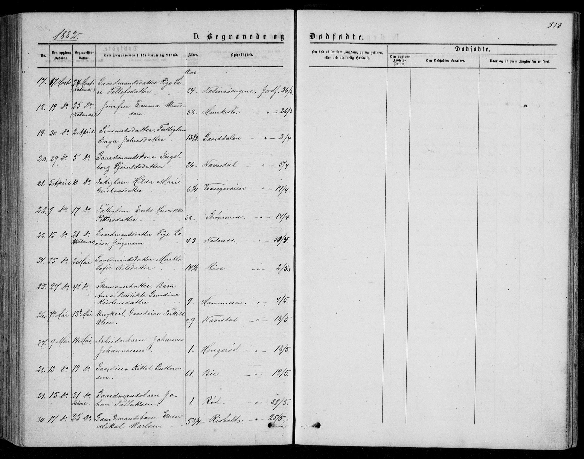 Øyestad sokneprestkontor, AV/SAK-1111-0049/F/Fb/L0008: Parish register (copy) no. B 8, 1872-1886, p. 313